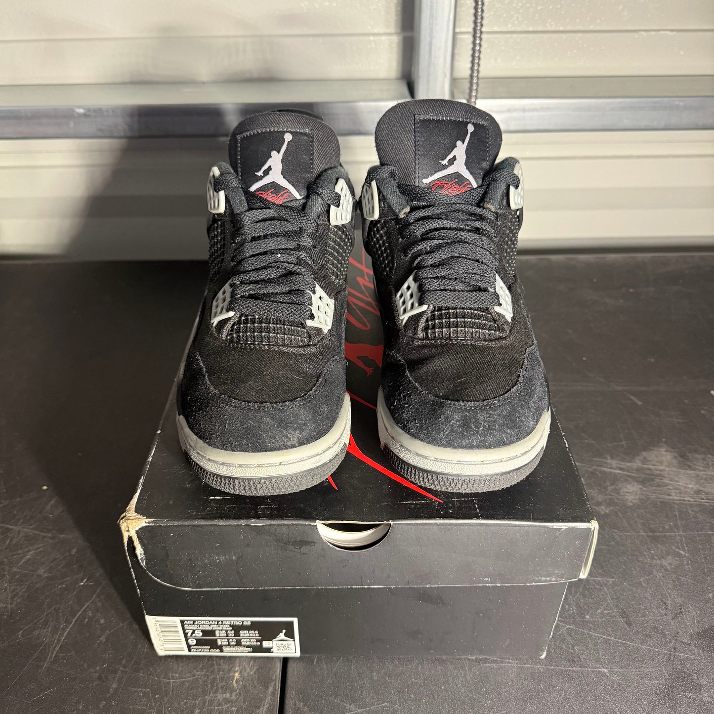 Size 7.5 - AJ 4 Black Canvas
