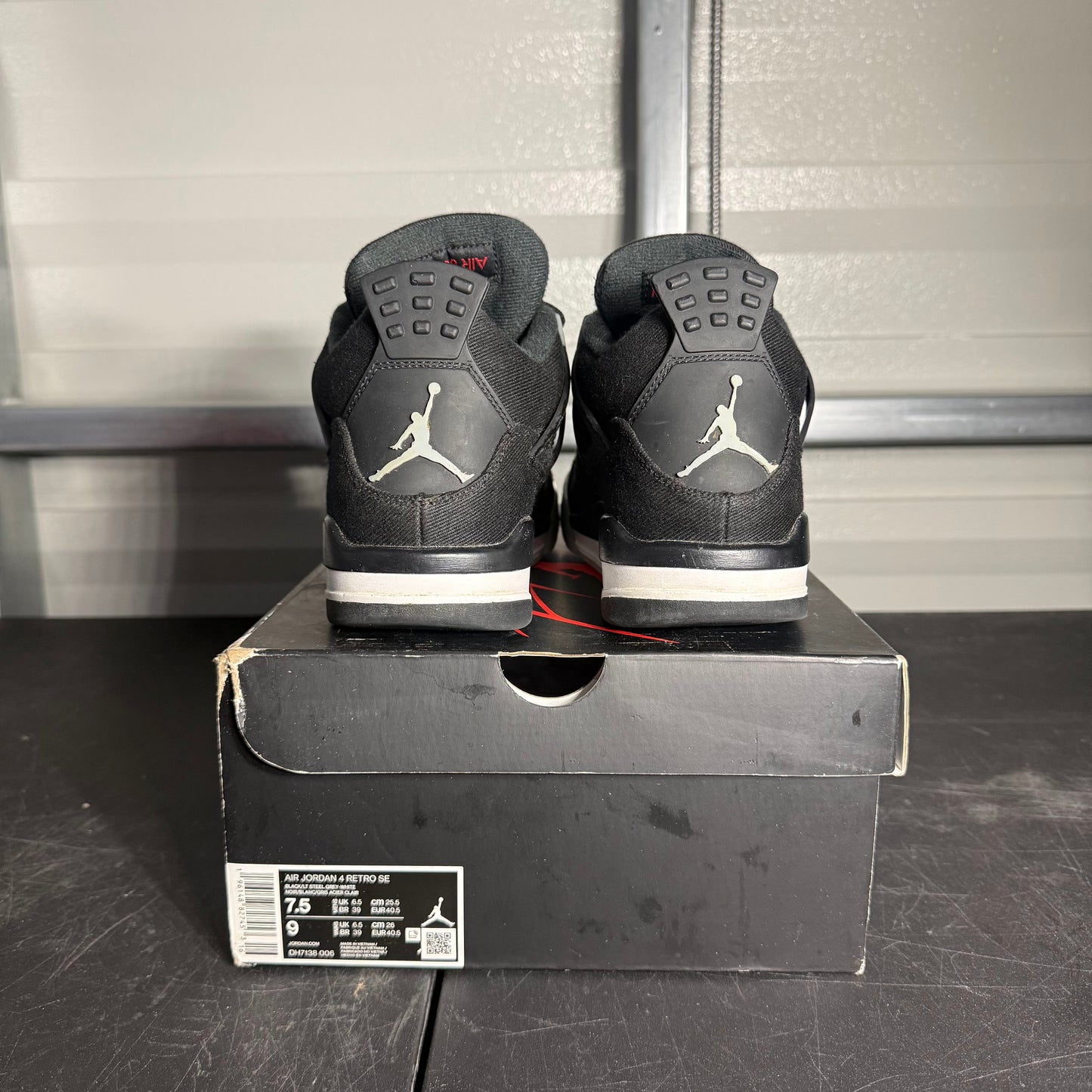Size 7.5 - AJ 4 Black Canvas