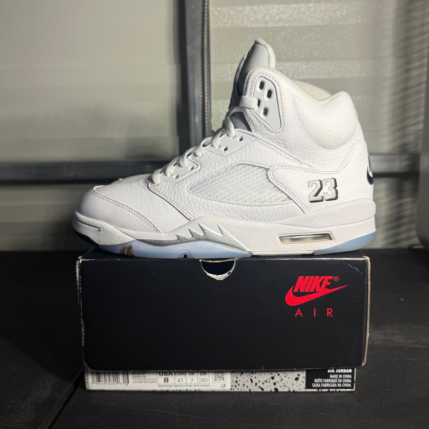Size 8 - AJ 5 White Metallic