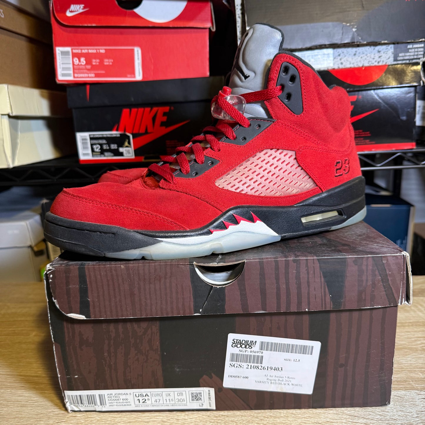 Size 12.5 - AJ 5 Retro Raging Bull Red Suede