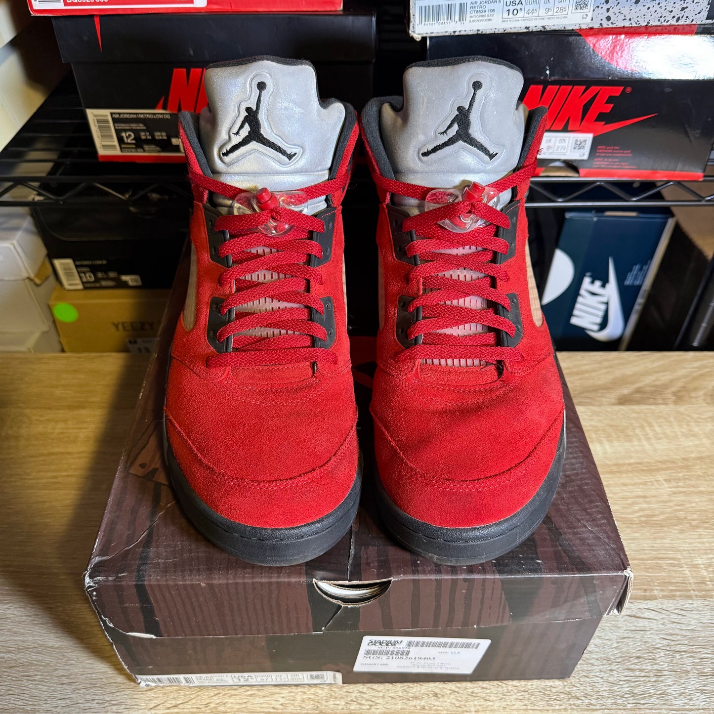 Size 12.5 - AJ 5 Retro Raging Bull Red Suede