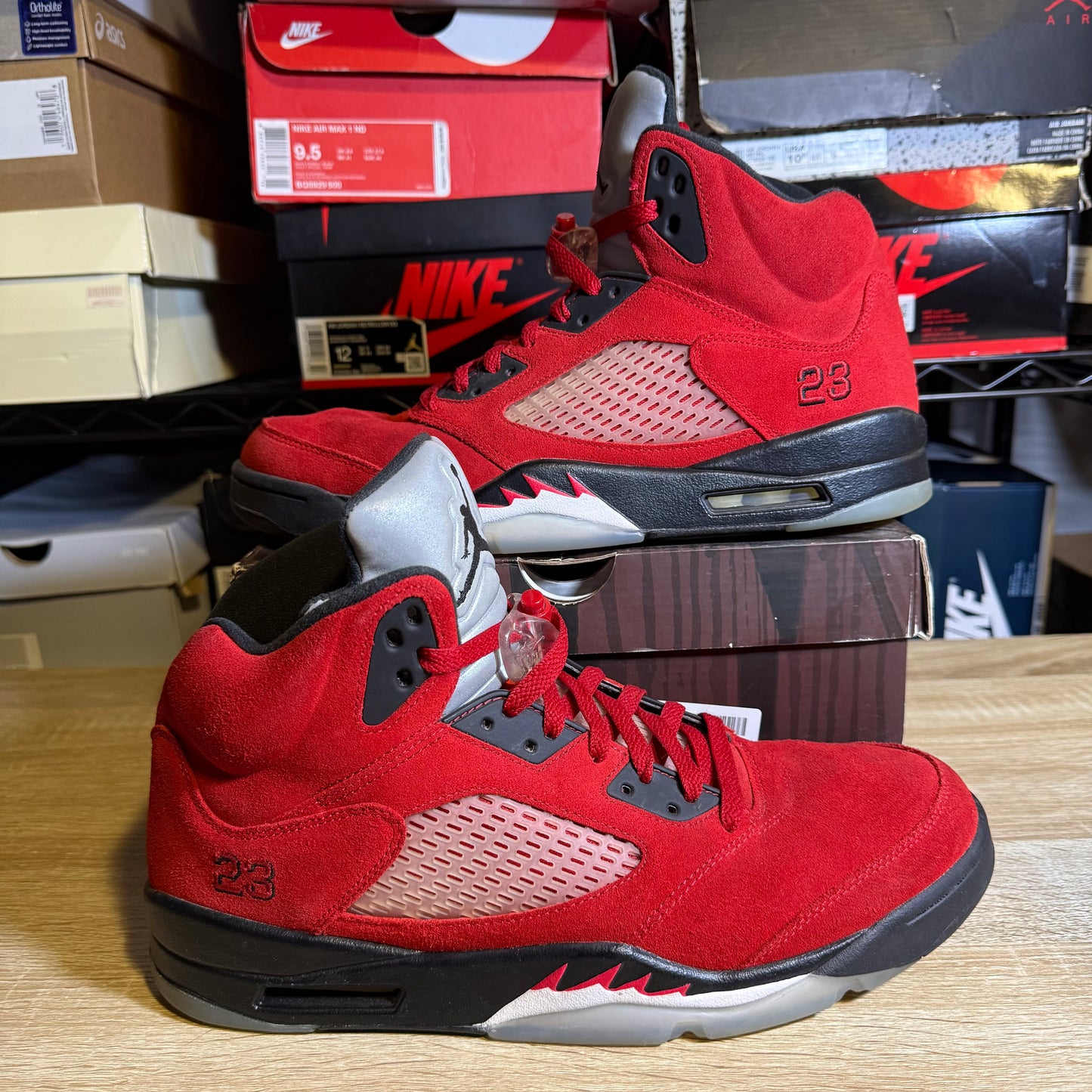 Size 12.5 - AJ 5 Retro Raging Bull Red Suede