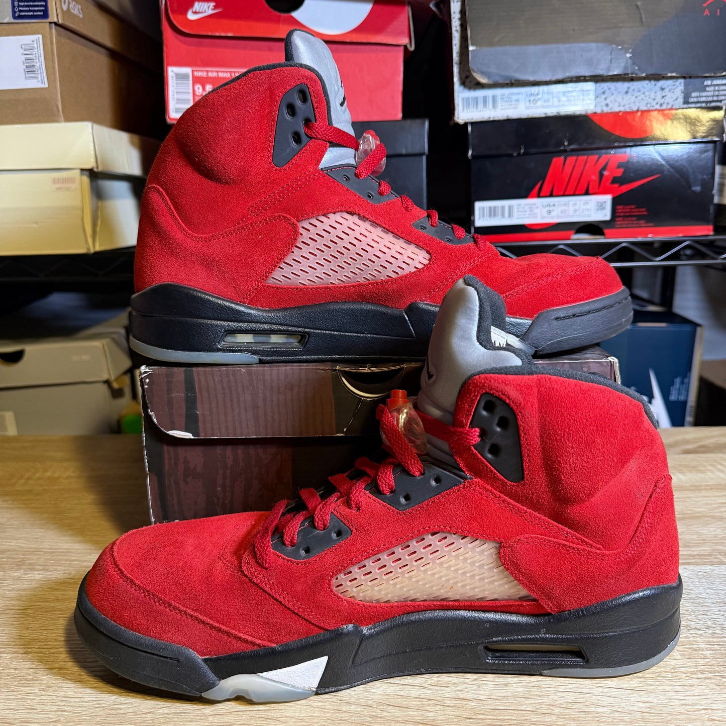 Size 12.5 - AJ 5 Retro Raging Bull Red Suede