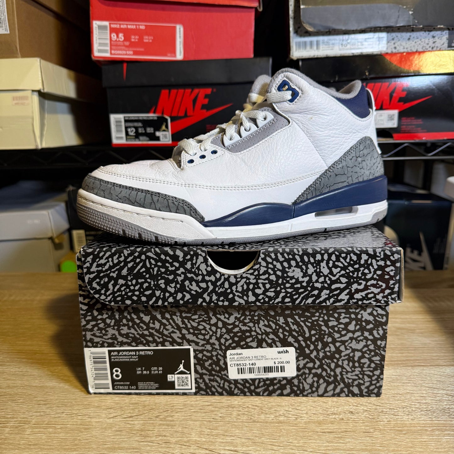 Size 8 - AJ 3 Midnight Navy