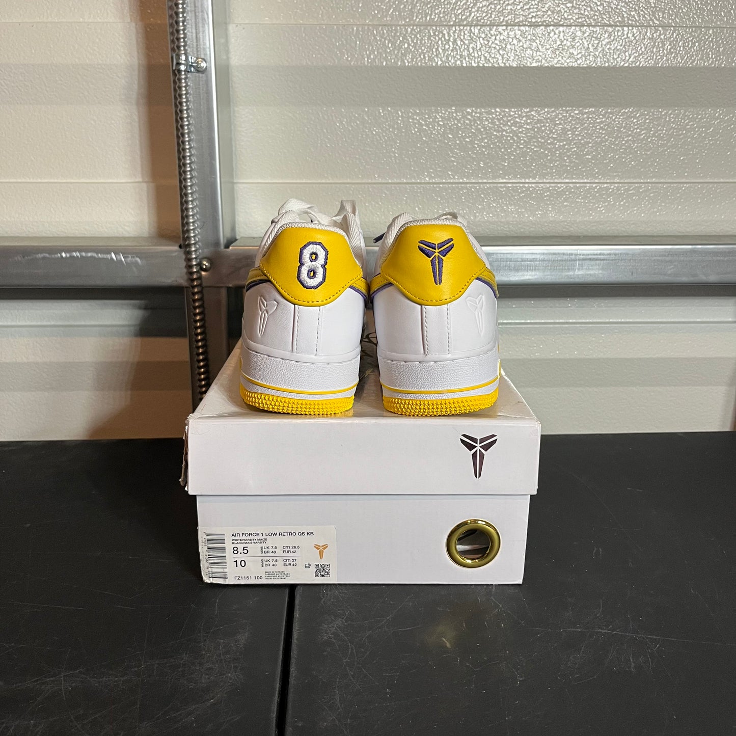 Size 8.5 - AF 1 Low Retro Kobe Bryant Lakers Home