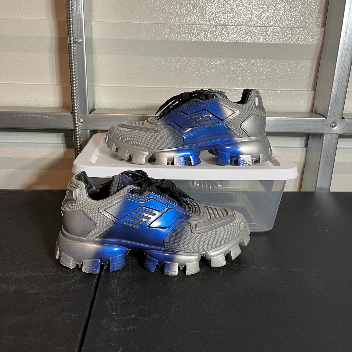Size 10.5 - Prada Cloudbust Thunder Knit Anthracite Royal Blue
