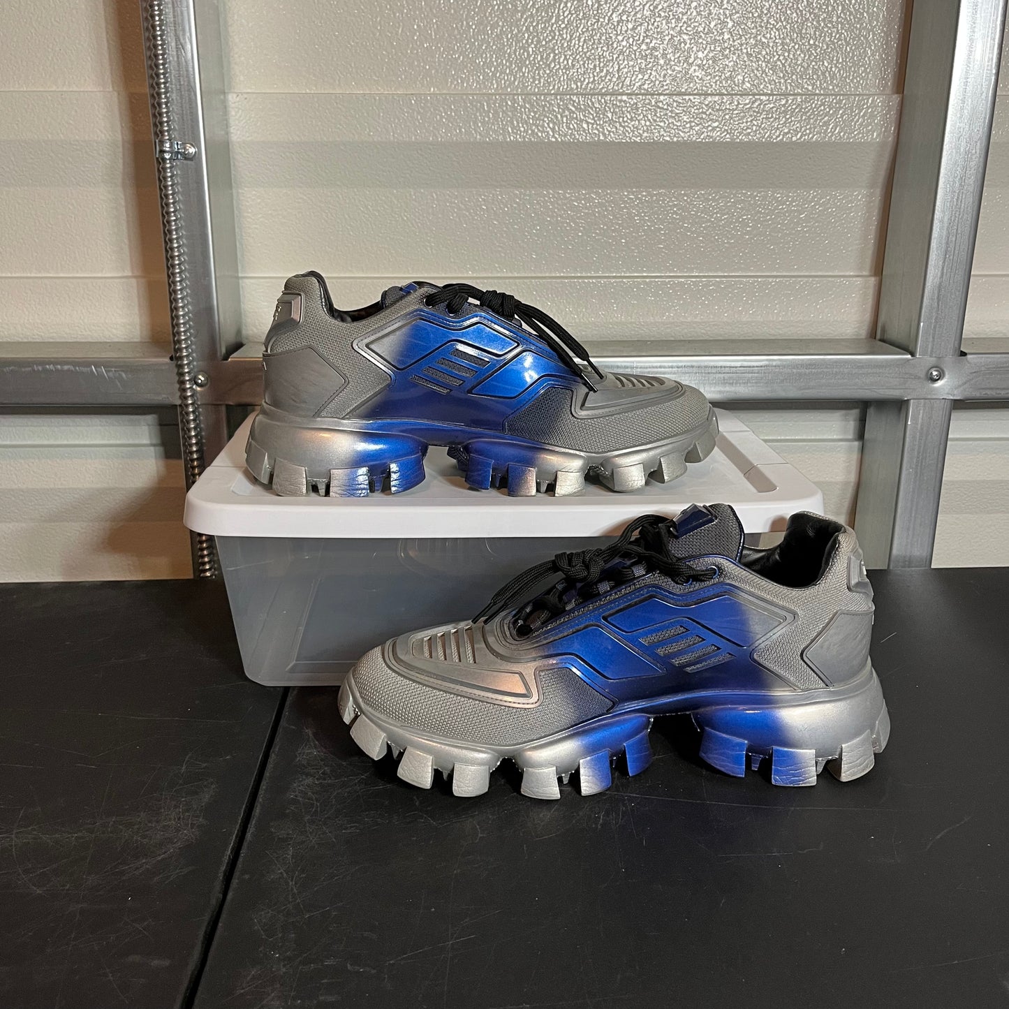 Size 10.5 - Prada Cloudbust Thunder Knit Anthracite Royal Blue