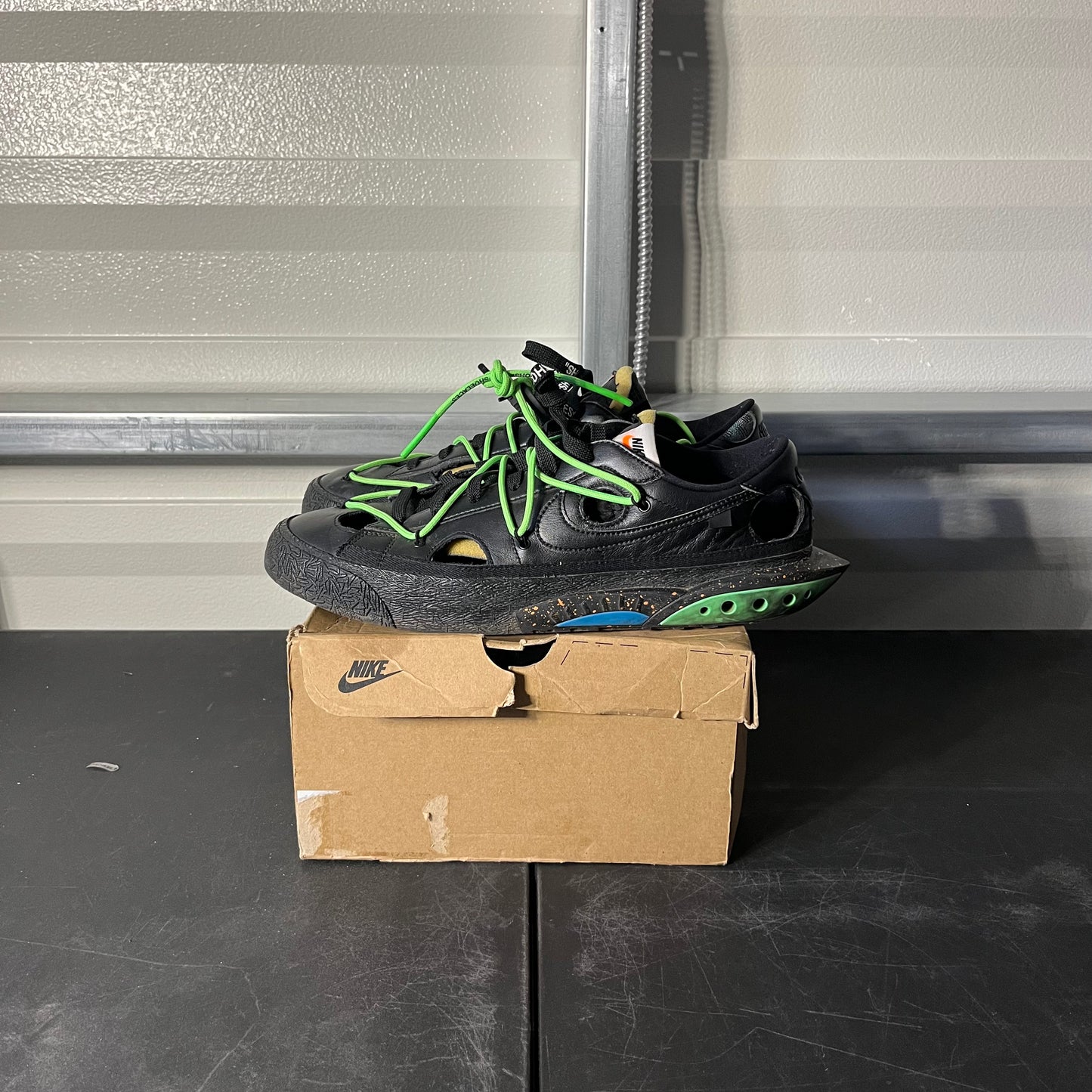 Size 12.5 - Blazer Low Off-White Black Electro Green