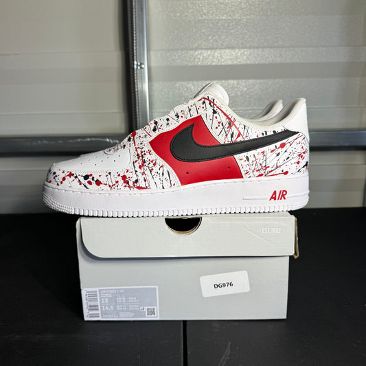 Size 13 - AF 1 Custom White Shoes Red Black Splatter