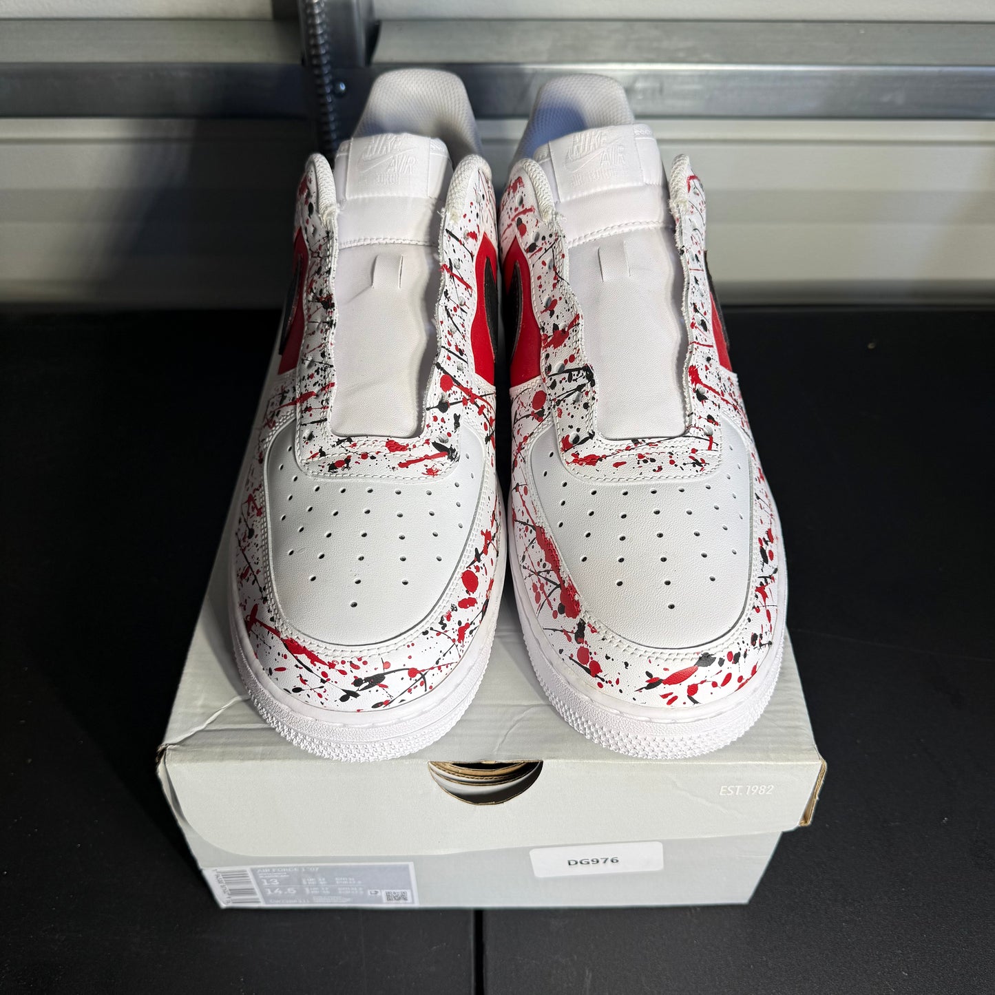 Size 13 - AF 1 Custom White Shoes Red Black Splatter