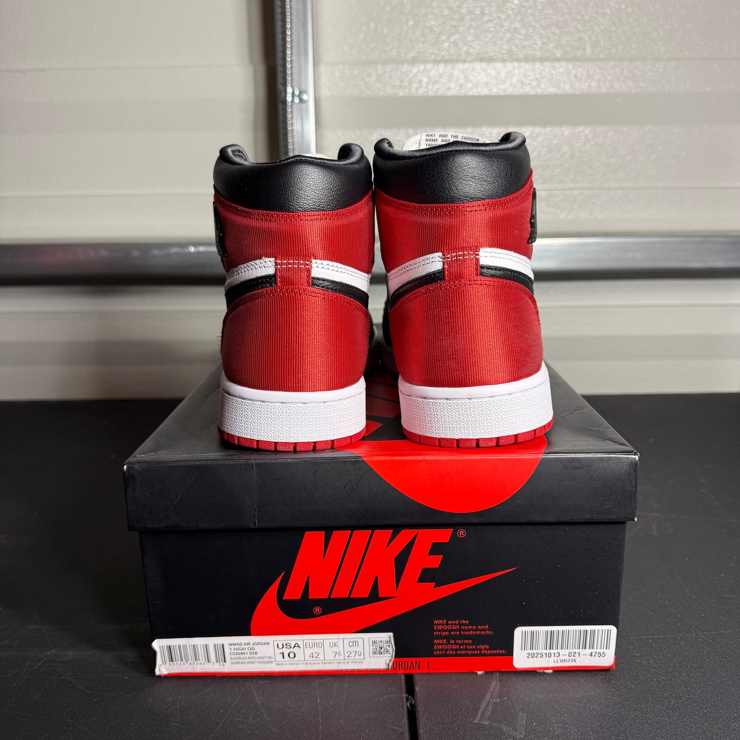 Size 10W - AJ 1 High Satin Black Toe