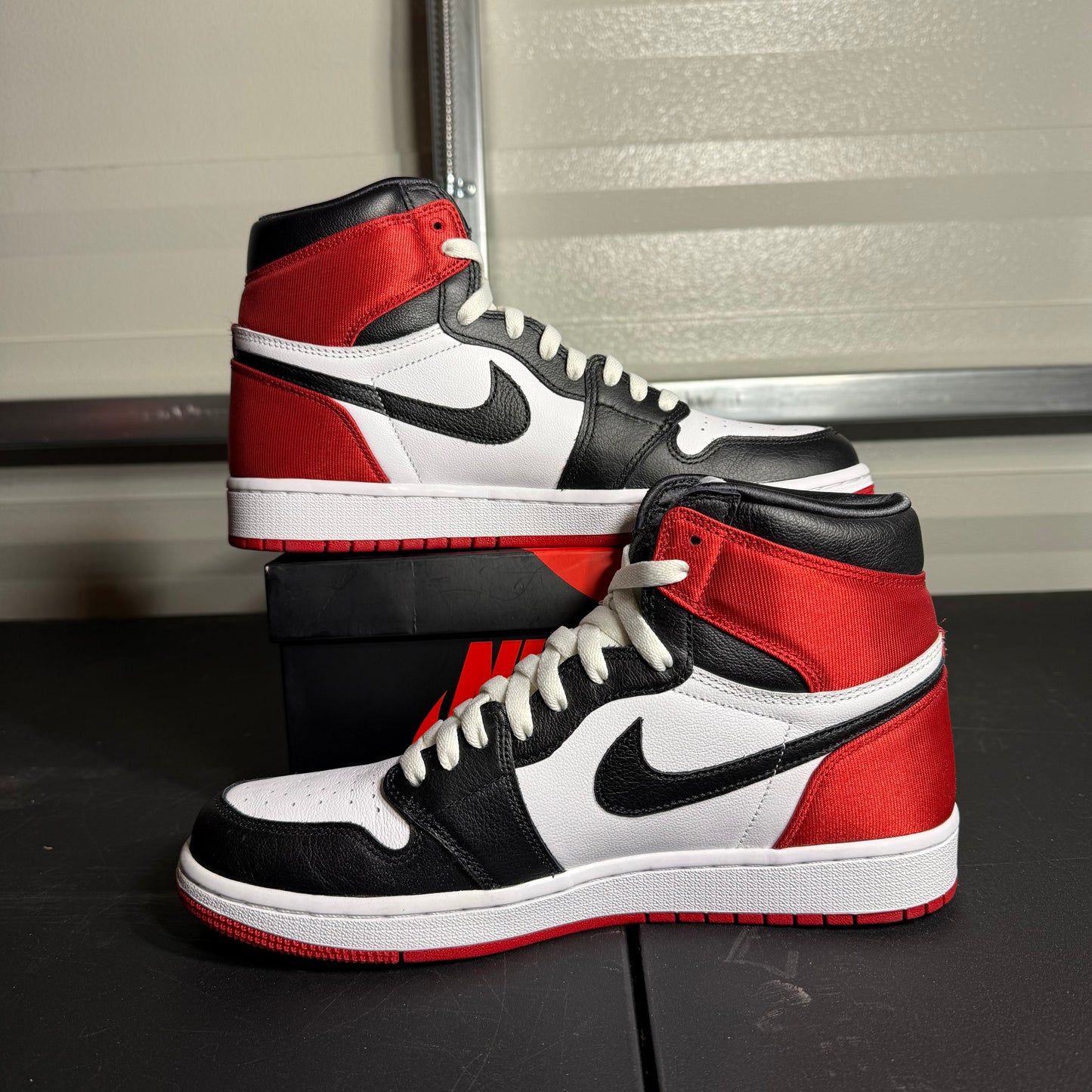 Size 10W - AJ 1 High Satin Black Toe
