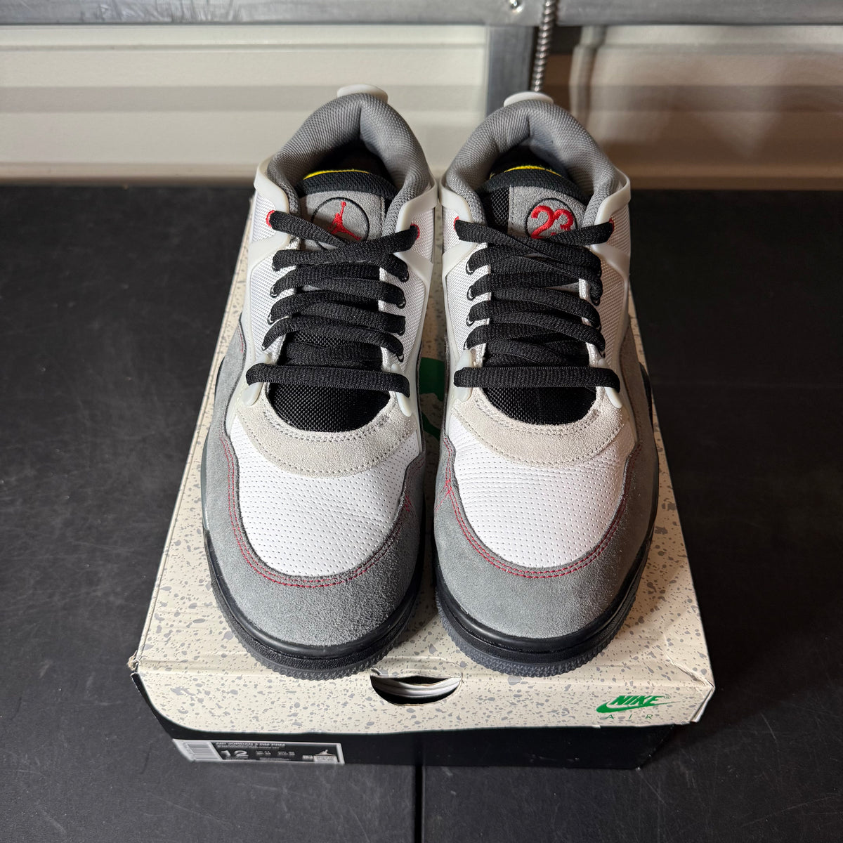 Size 12 - AJ 4 RM Low Smoke Grey Fire Red