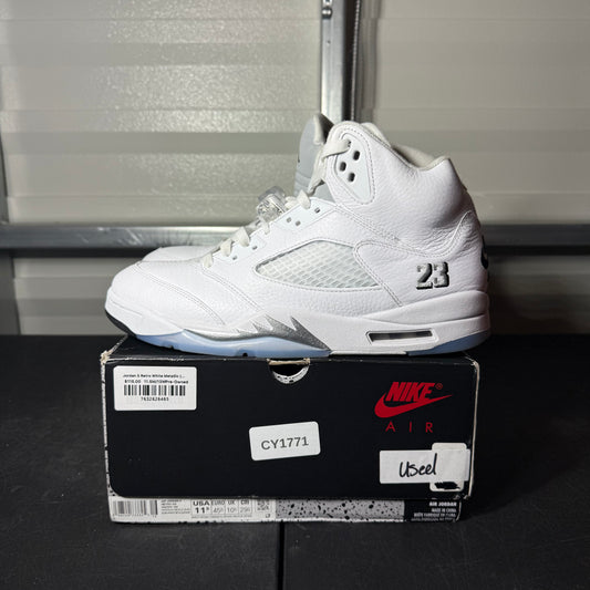 Size 11.5 -  AJ 5 White Metallic