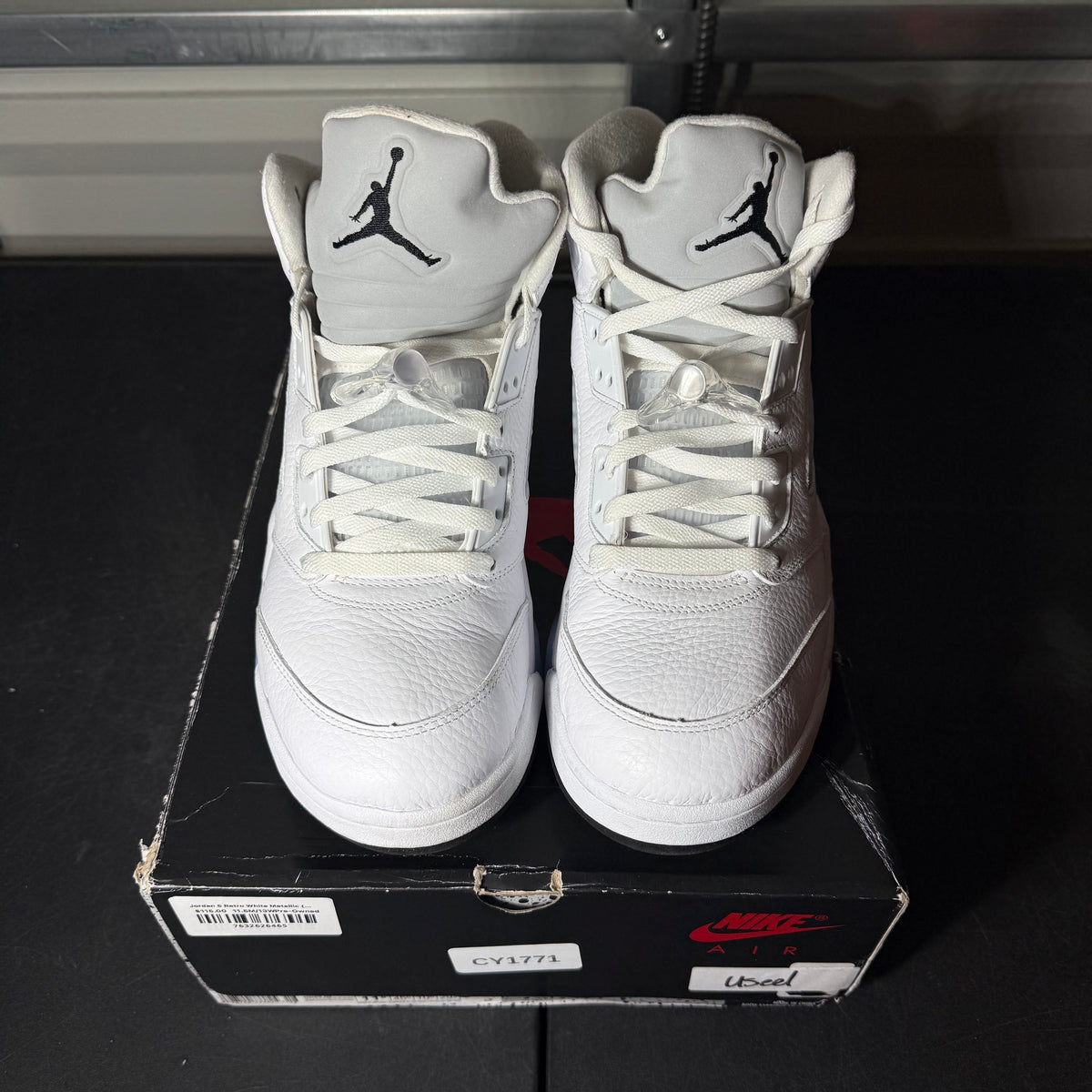 Size 11.5 -  AJ 5 White Metallic