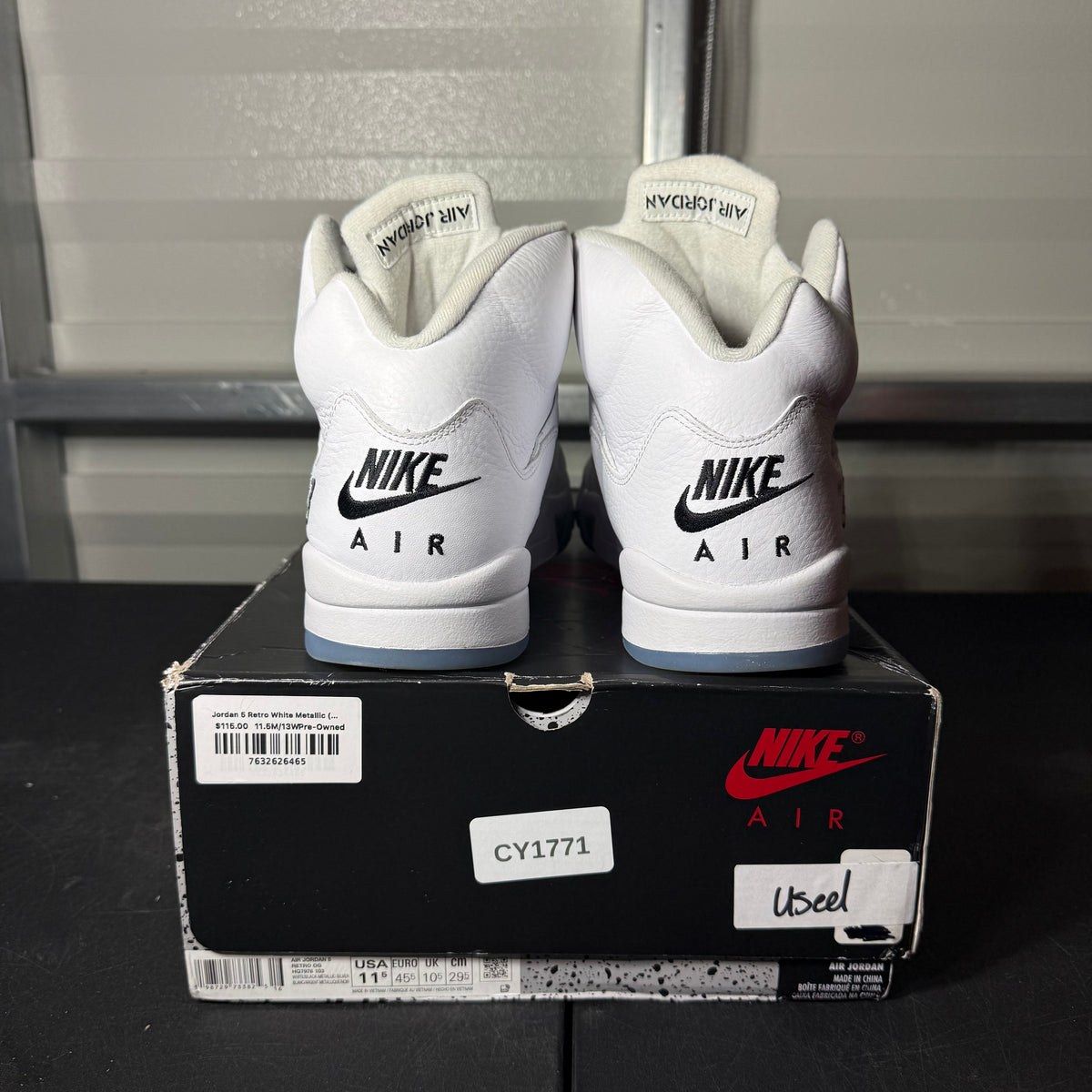 Size 11.5 -  AJ 5 White Metallic