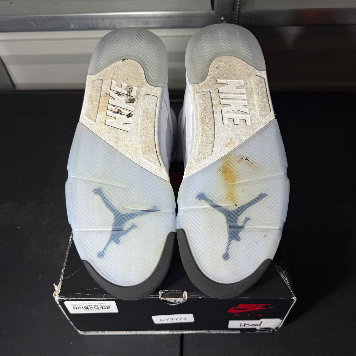 Size 11.5 -  AJ 5 White Metallic