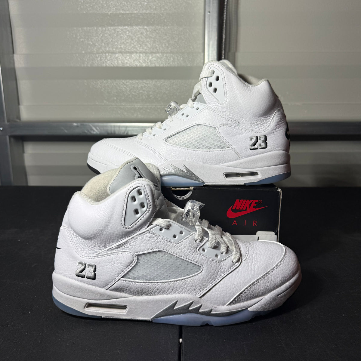 Size 11.5 -  AJ 5 White Metallic