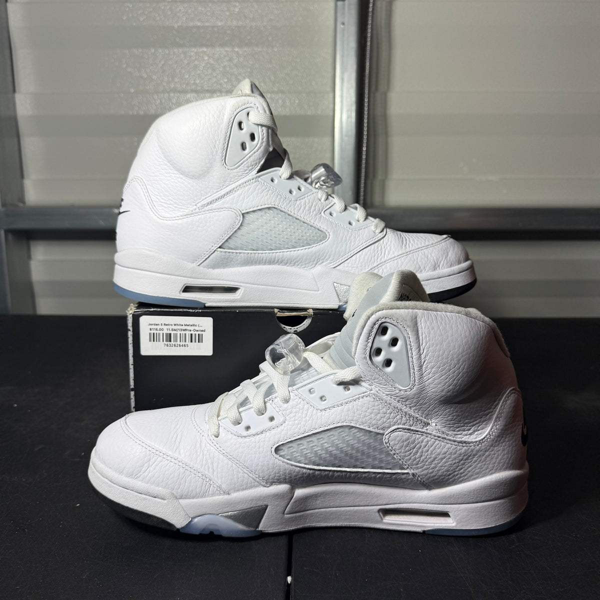 Size 11.5 -  AJ 5 White Metallic