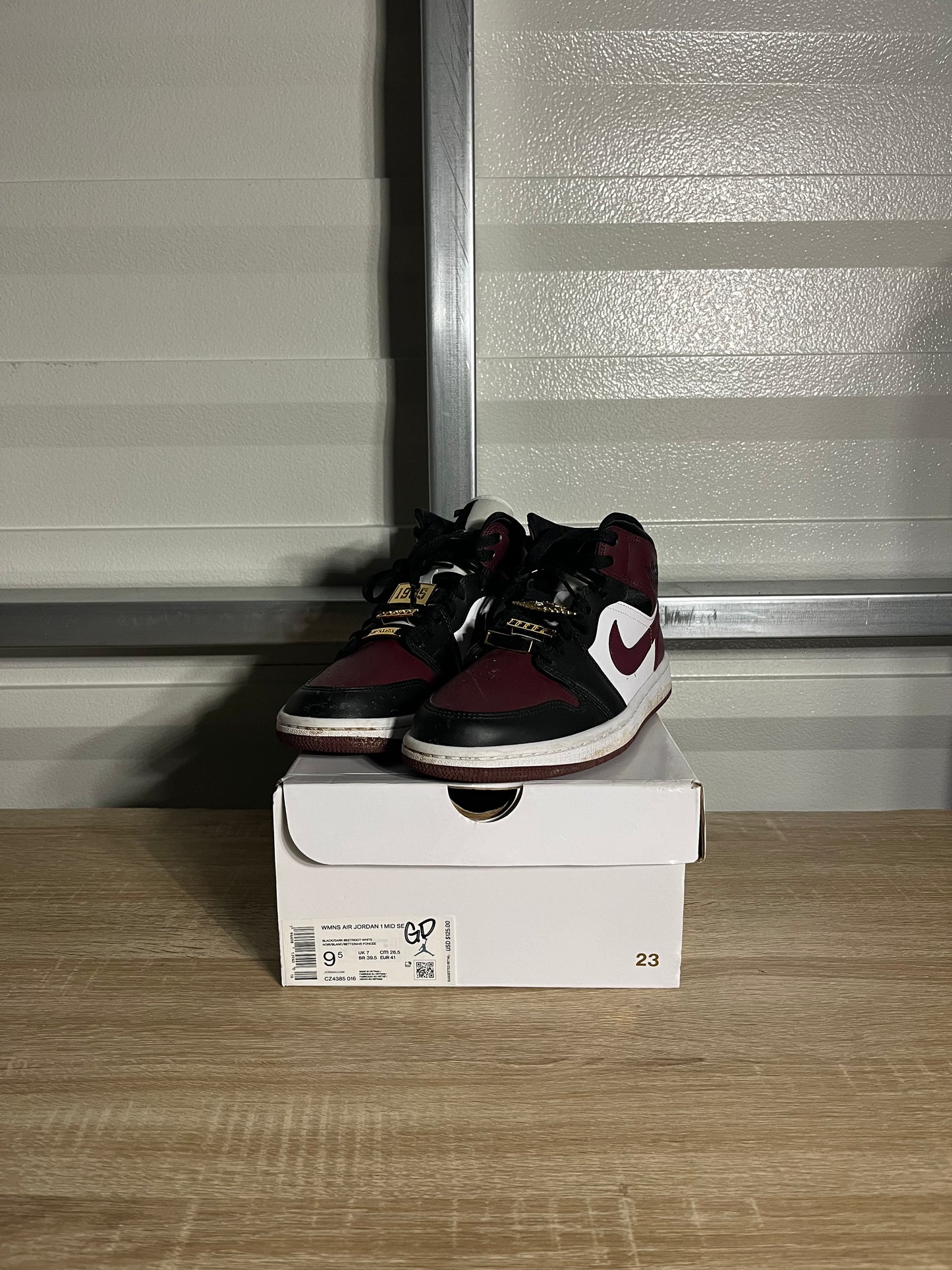 Size 9.5W - AJ 1 Mid SE Dark Beetroot Gold Pendants