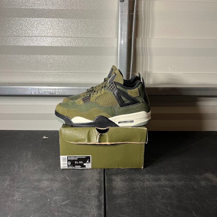 Size 9 - AJ 4 Retro Craft Olive Green