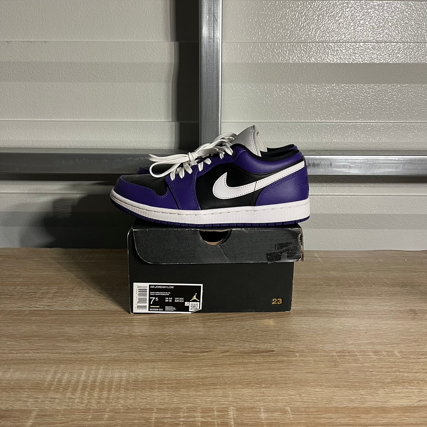 Size 7.5 - AJ 1 Low Court Purple Black