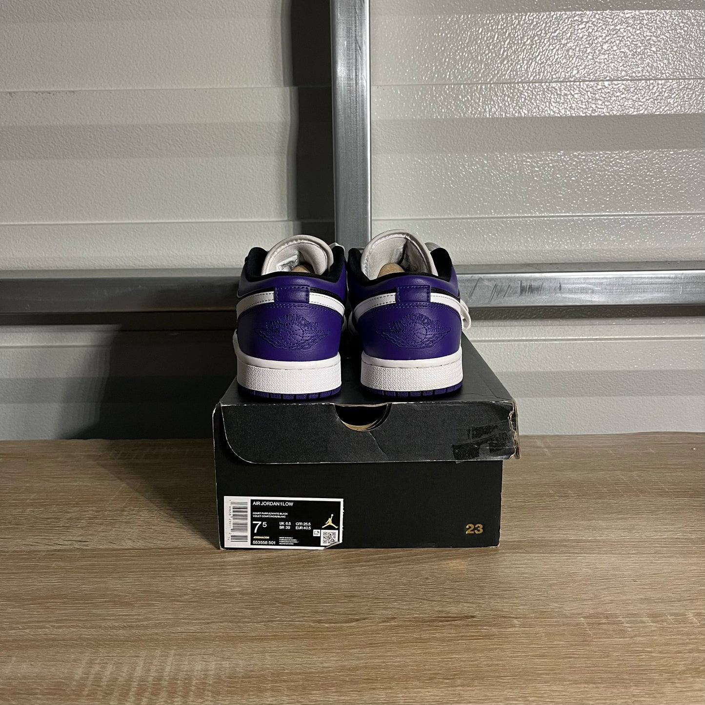 Size 7.5 - AJ 1 Low Court Purple Black