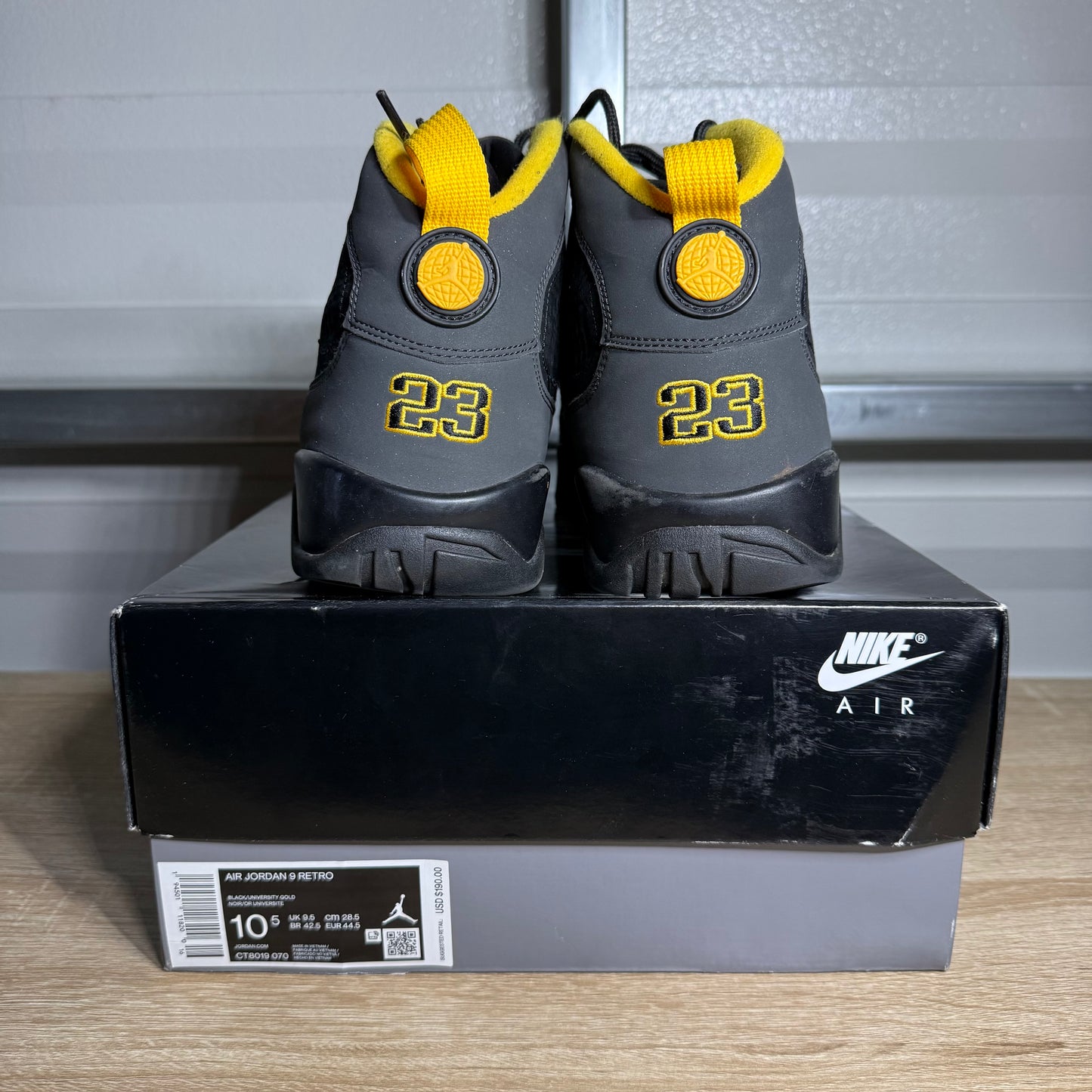 Size 10.5 - AJ 9 Retro Dark Charcoal University Gold