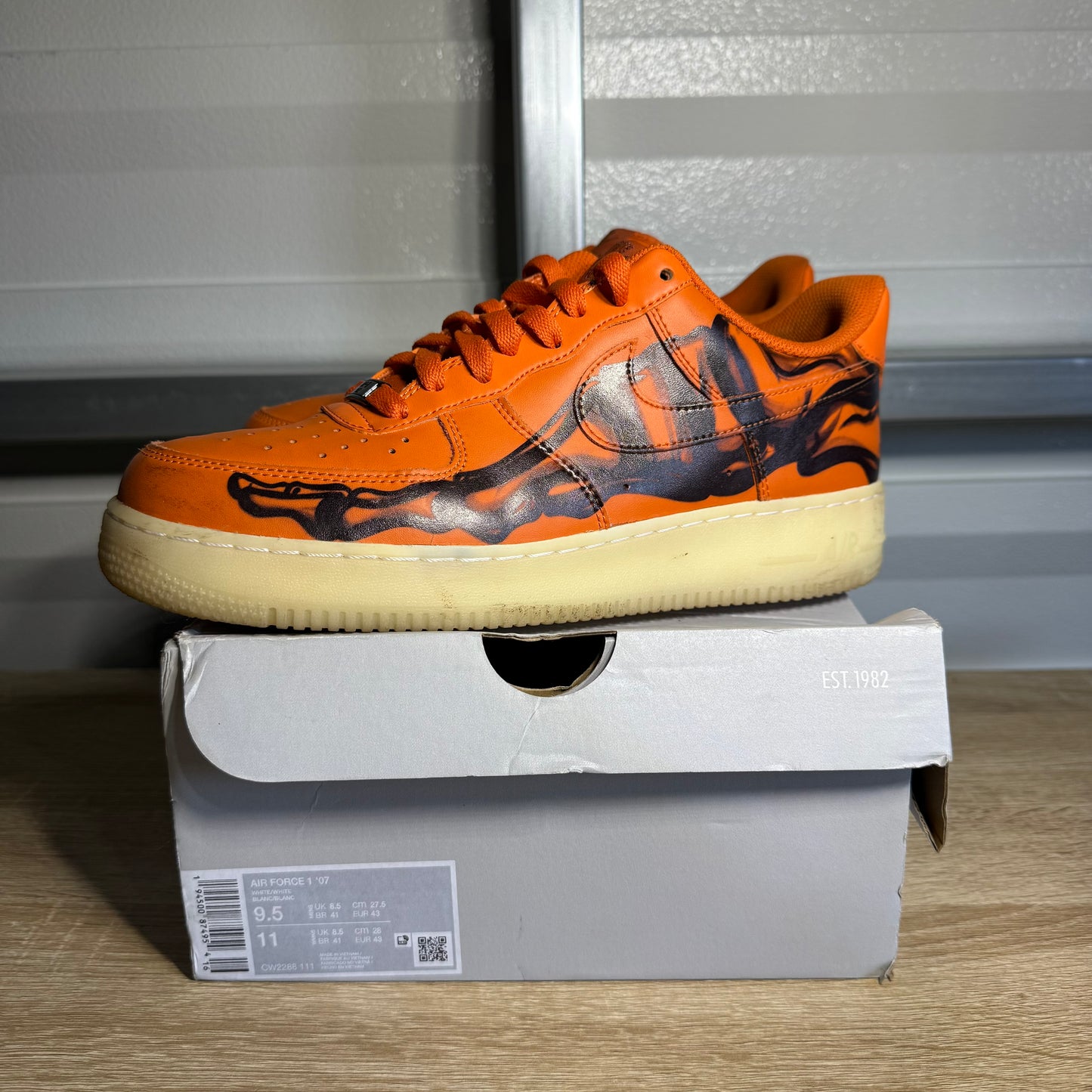 Size 9.5 - AF 1 Low Orange Skeleton Halloween