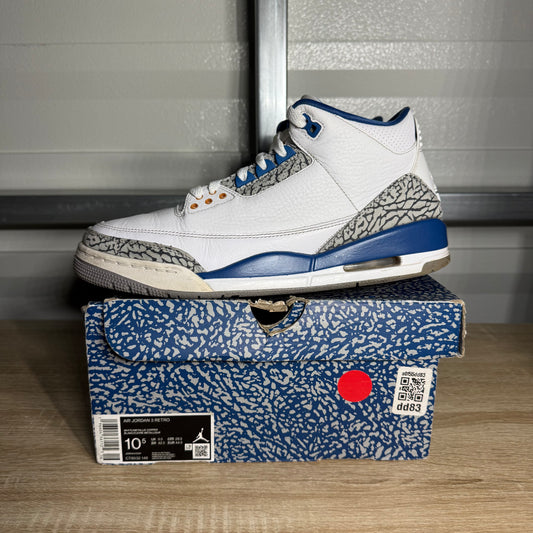 Size 10.5 - AJ 3 Retro Wizards White Blue