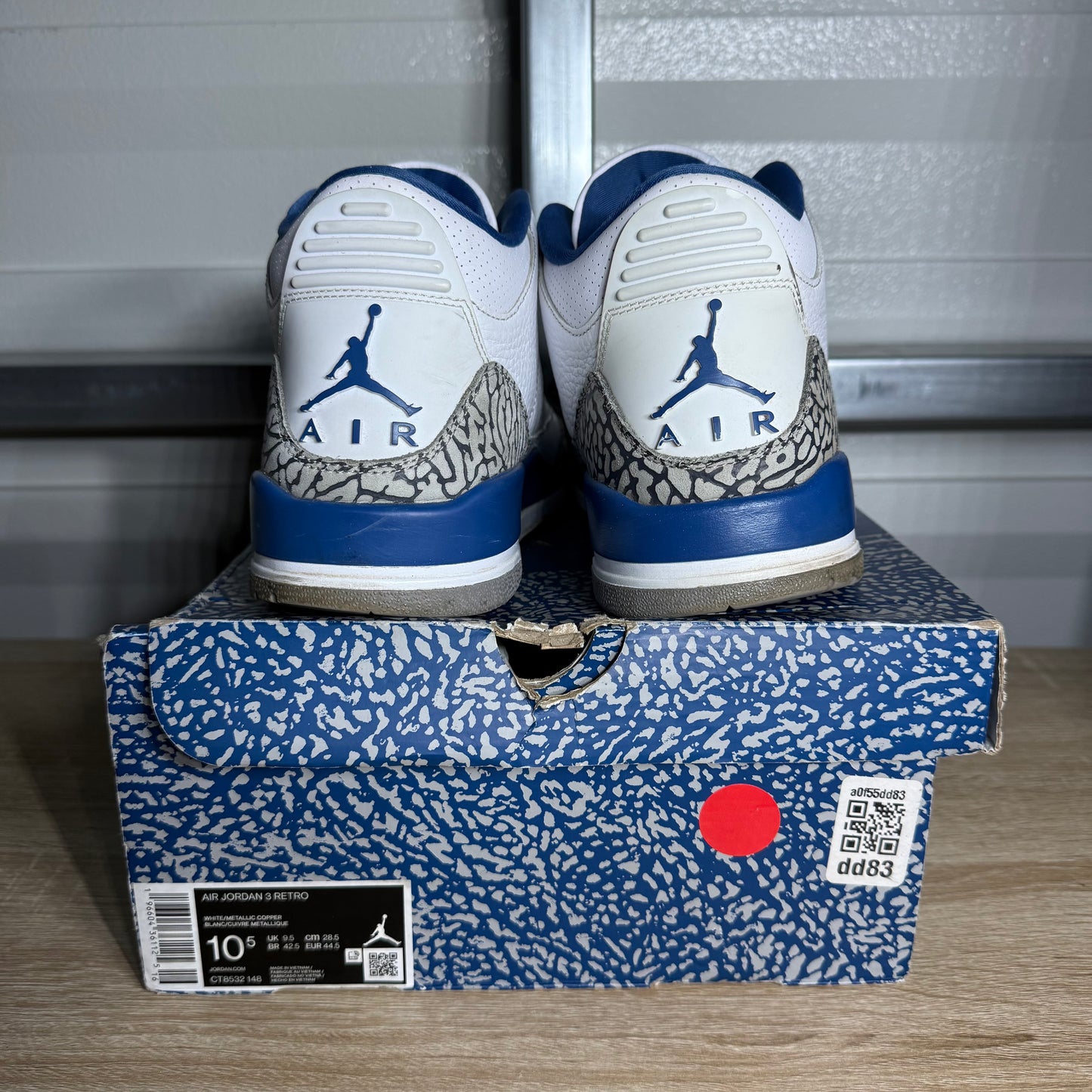 Size 10.5 - AJ 3 Retro Wizards White Blue
