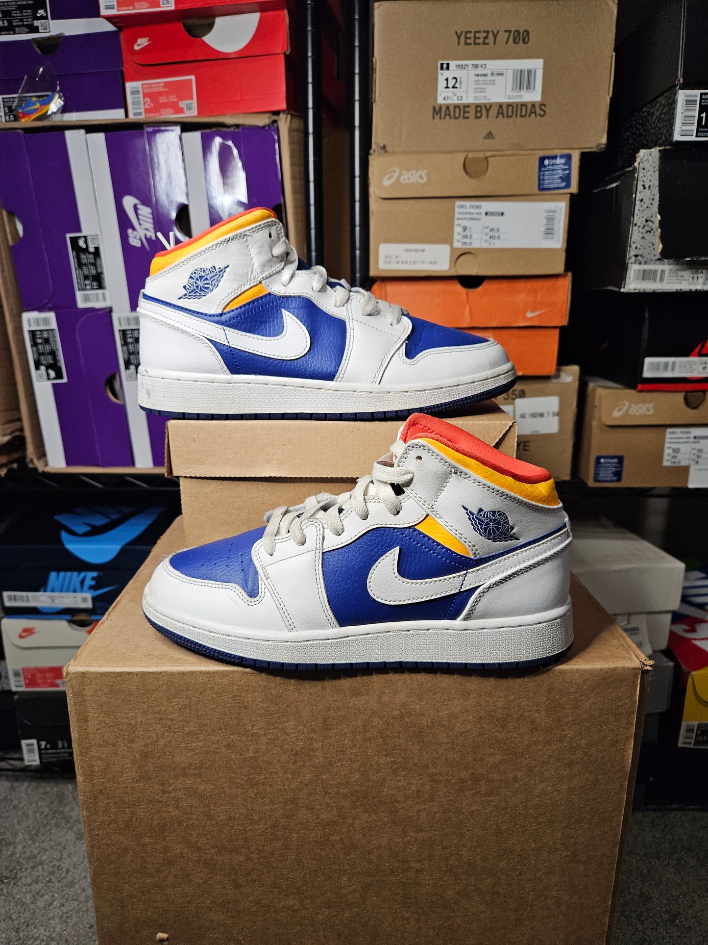 Size 6 - AJ 1 Mid White Deep Royal Blue