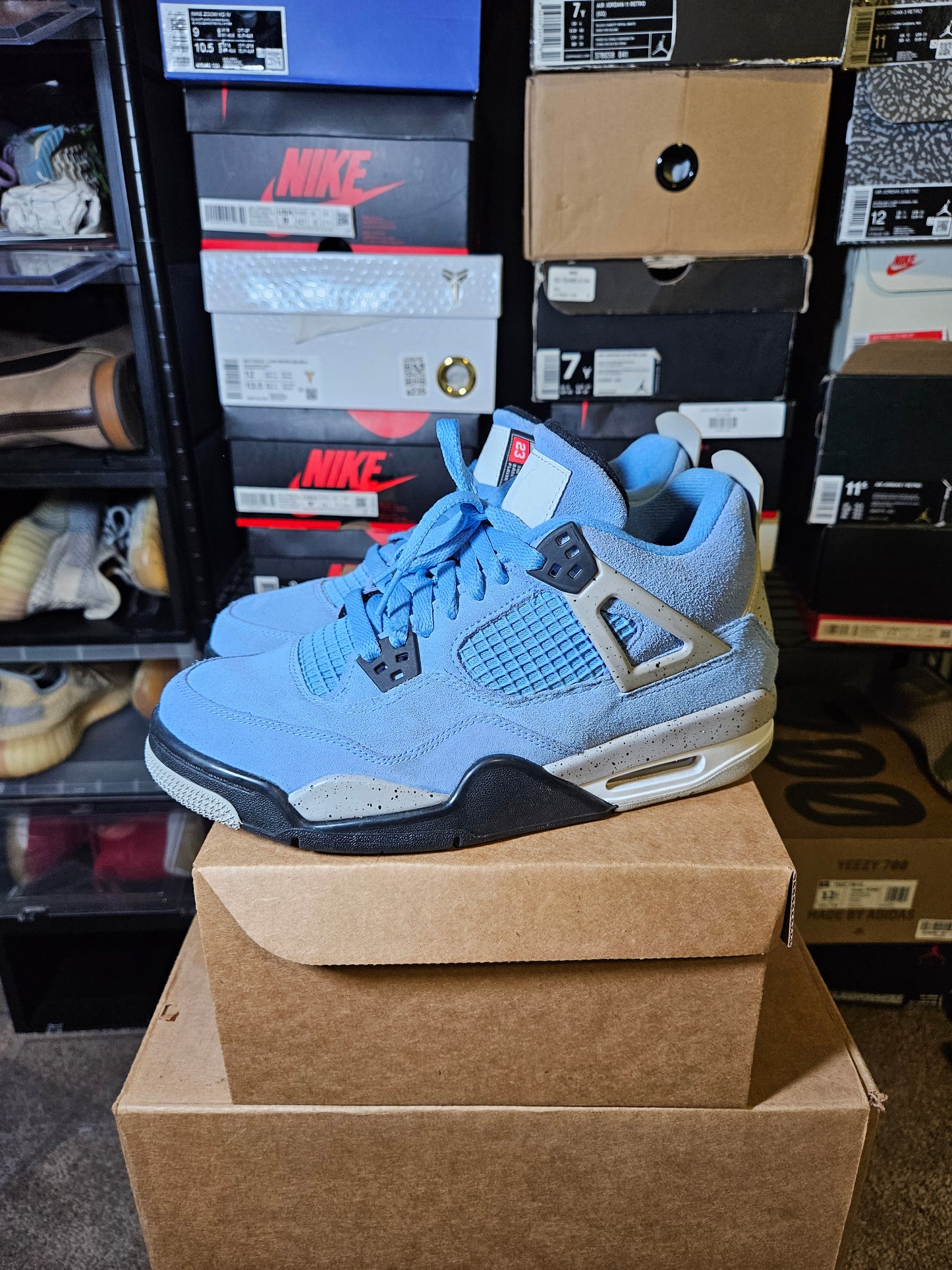 Size 7 - AJ 4 Retro Black Tech Grey University Blue