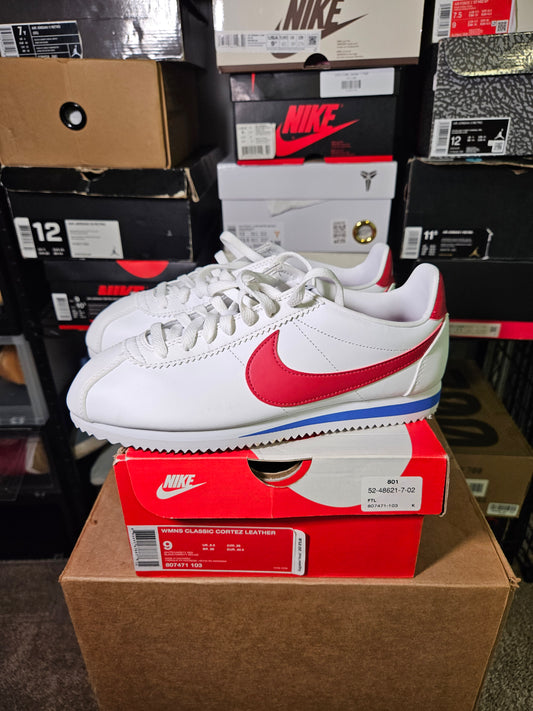 Size 9W/7.5M - Nike Classic Cortez Leather White Red