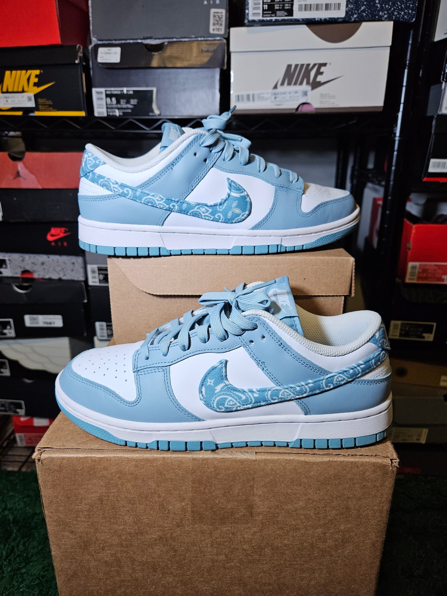 Size 10W/8.5M - Nike Dunk Low Blue Paisley