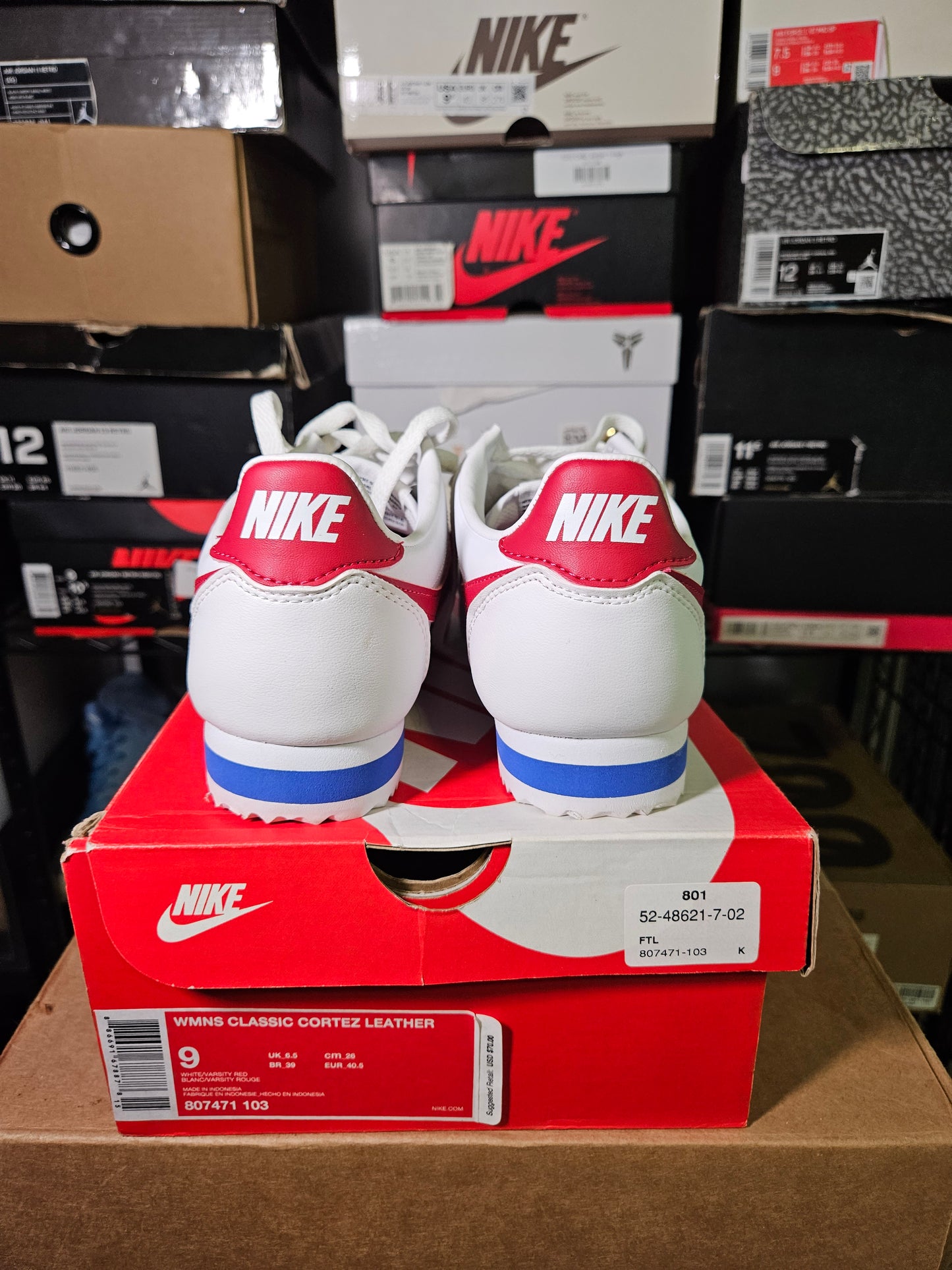 Size 9W/7.5M - Nike Classic Cortez Leather White Red