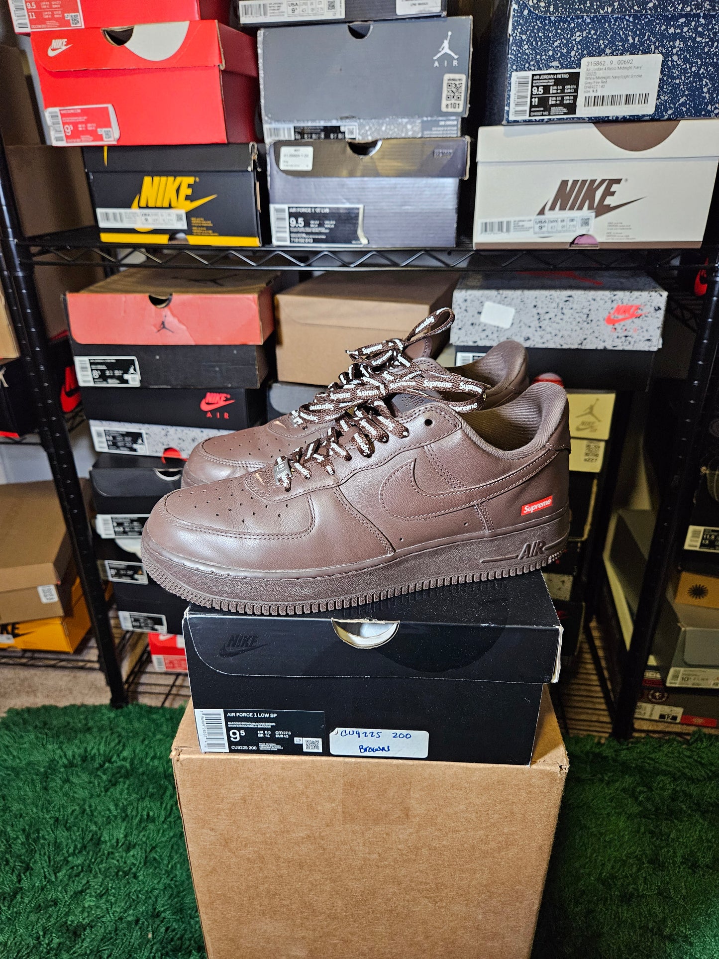 Size 9.5 - Supreme x Air Force 1 Low Box Logo - Baroque Brown