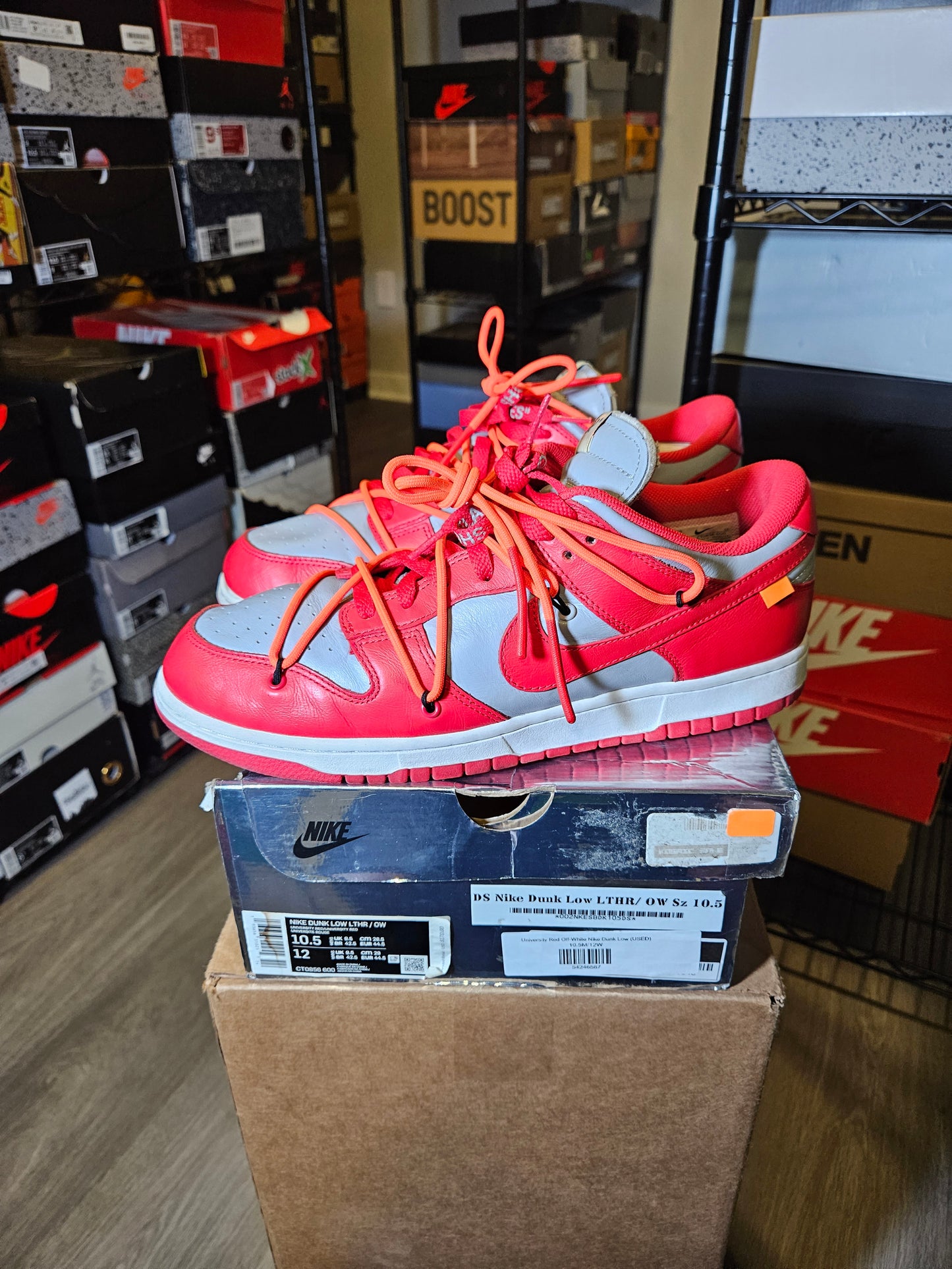 Size 10.5 - Dunk Low x OFF-WHITE University Red 2019