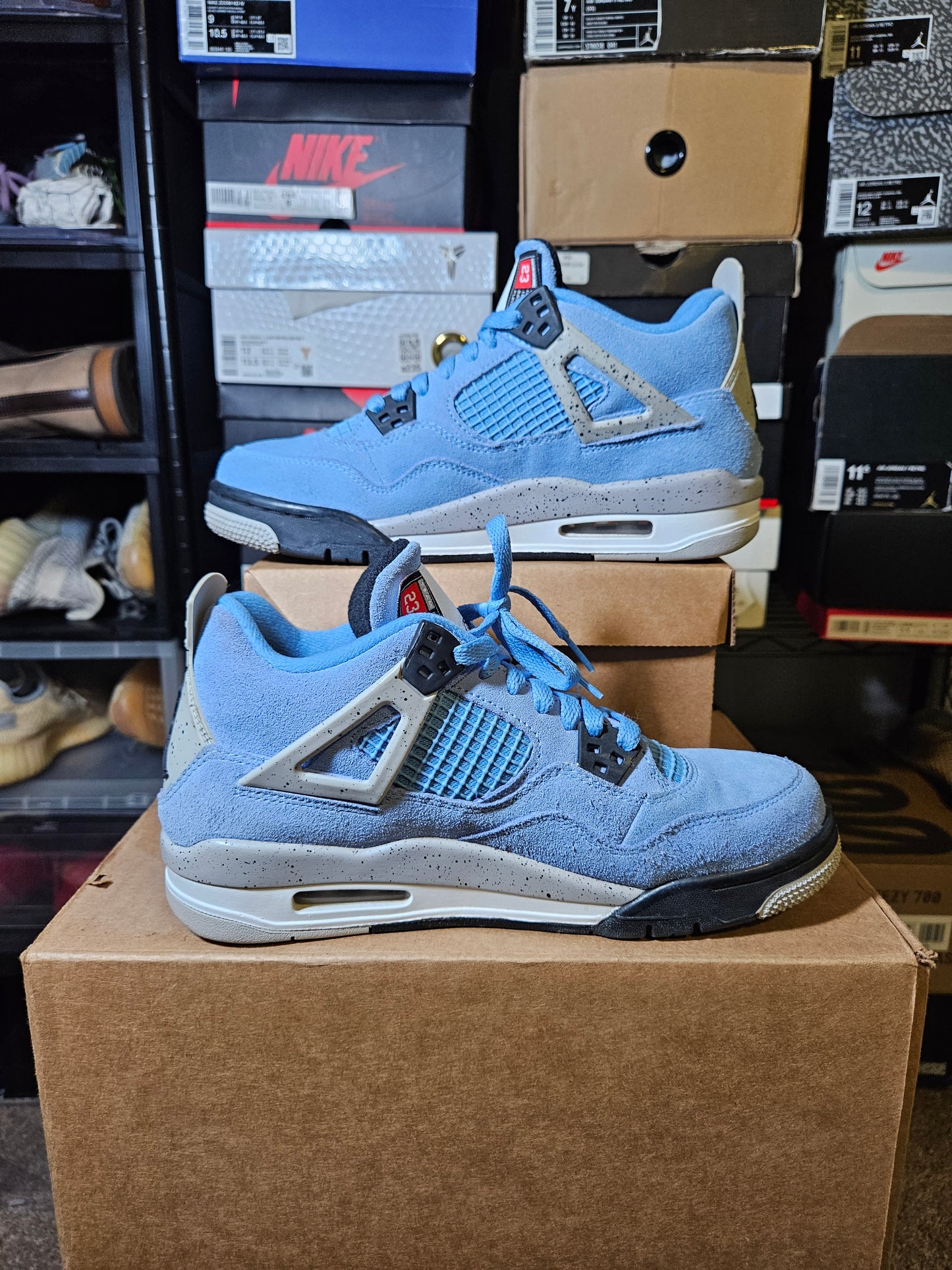 Size 7 - AJ 4 Retro Black Tech Grey University Blue