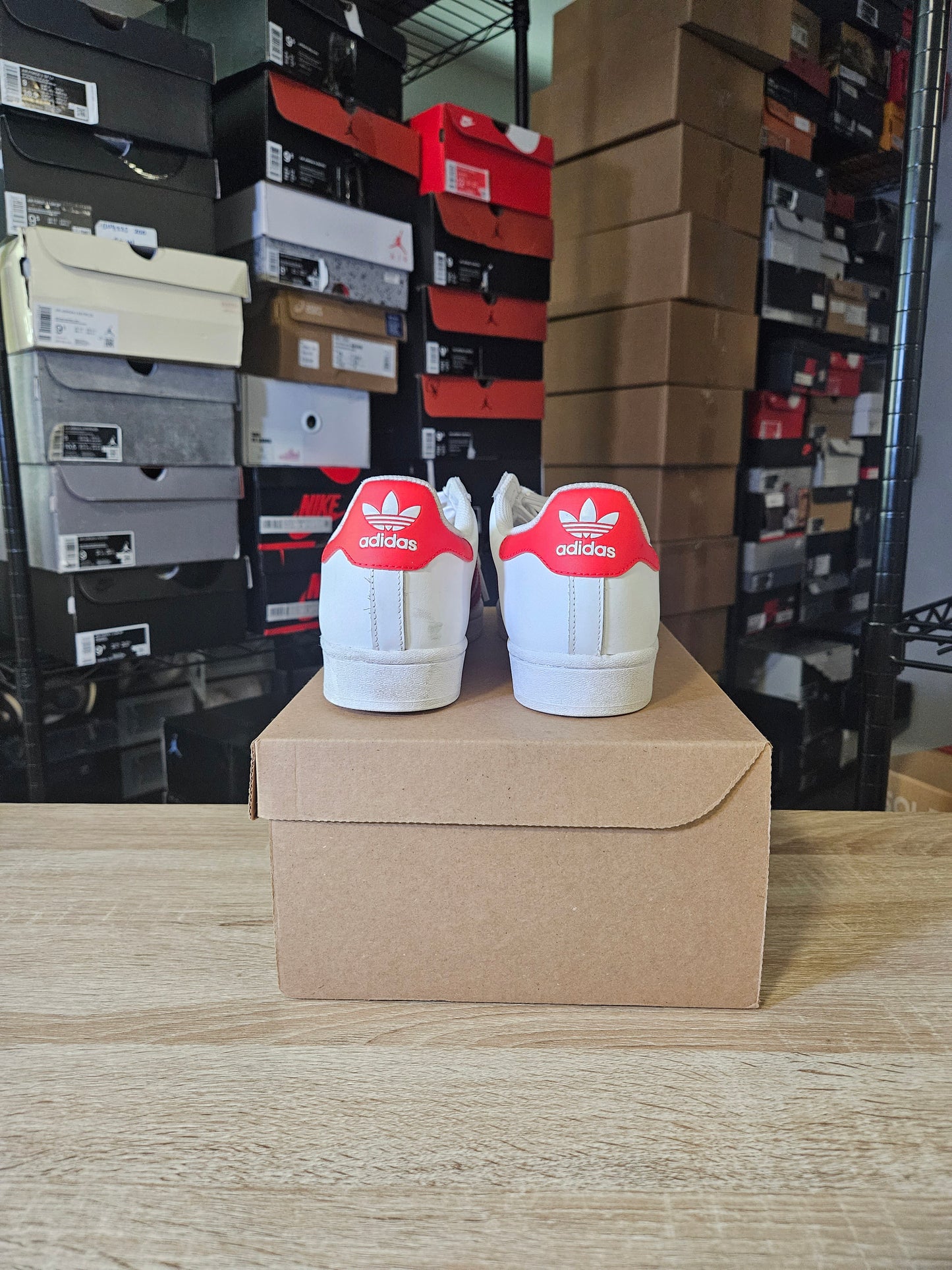 Size 9.5 - Superstar White Vivid Red