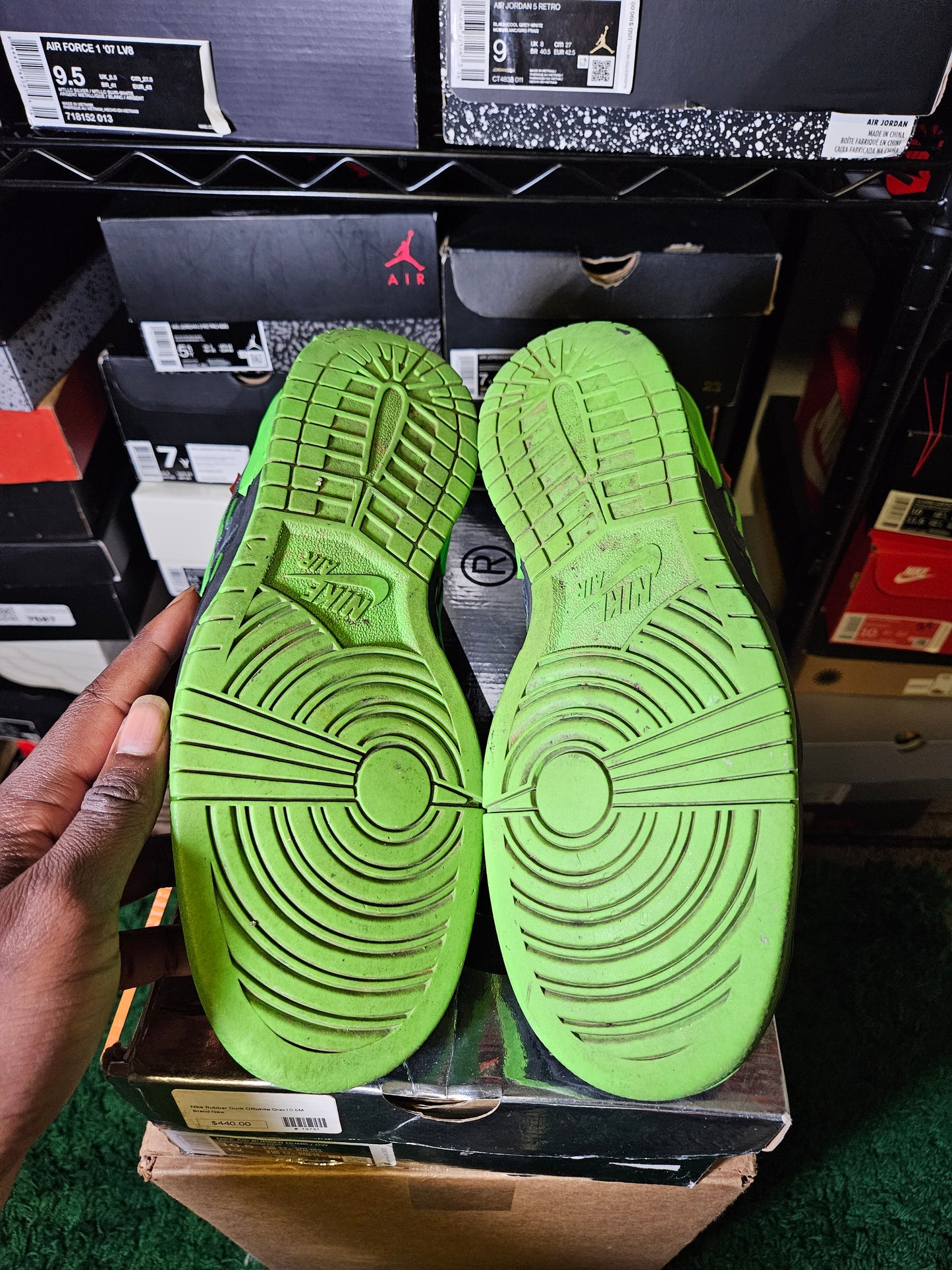 Size 10.5 - Air Rubber Dunk x Off-White Low Green Strike