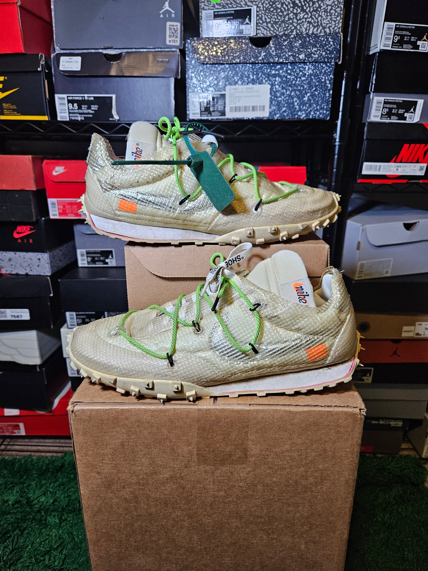 Size 13W/11.5M - Off-White x Waffle Racer Electric Green