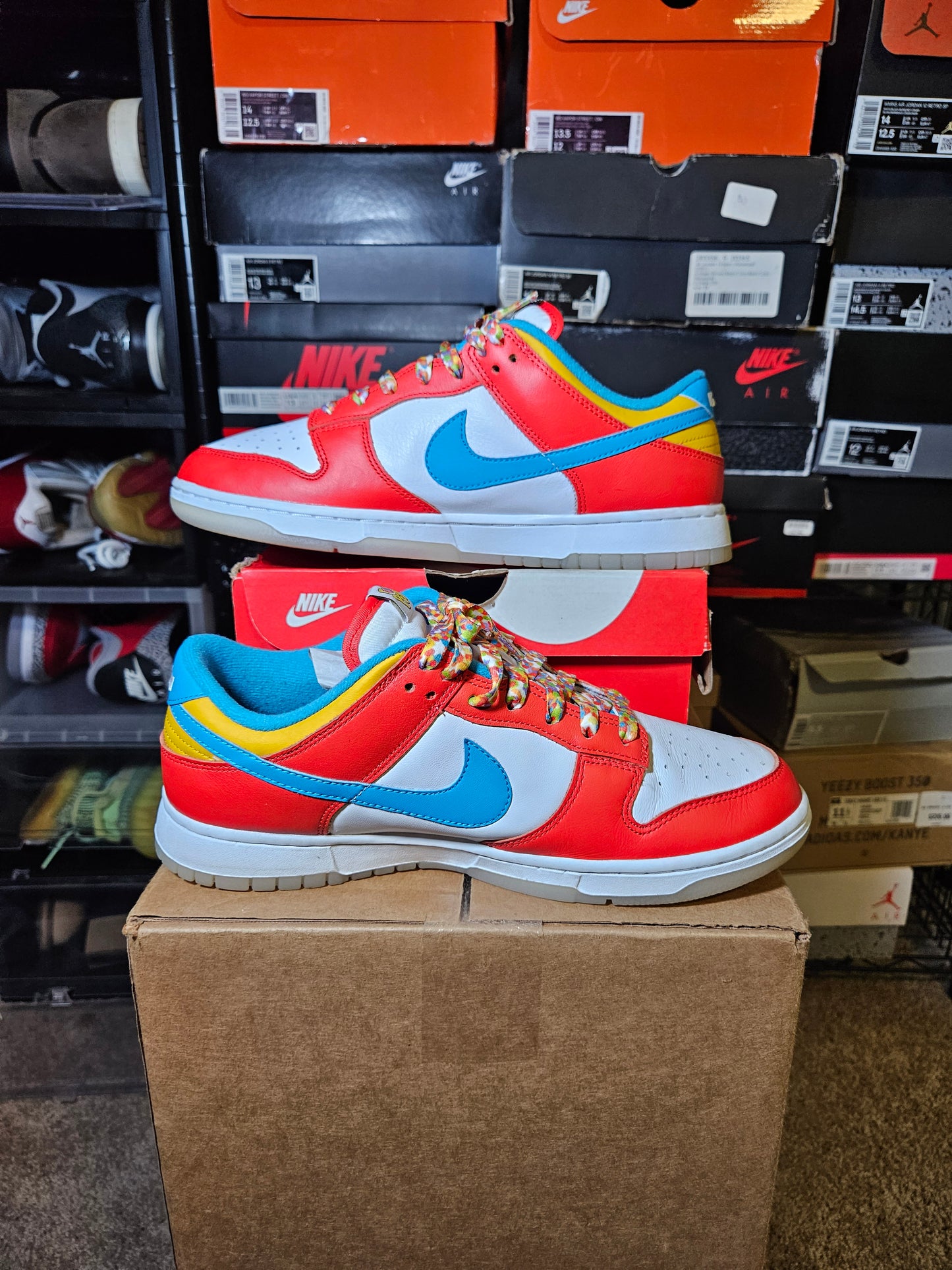 Size 9.5 - Dunk Low x LeBron James x Fruity Pebbles Red
