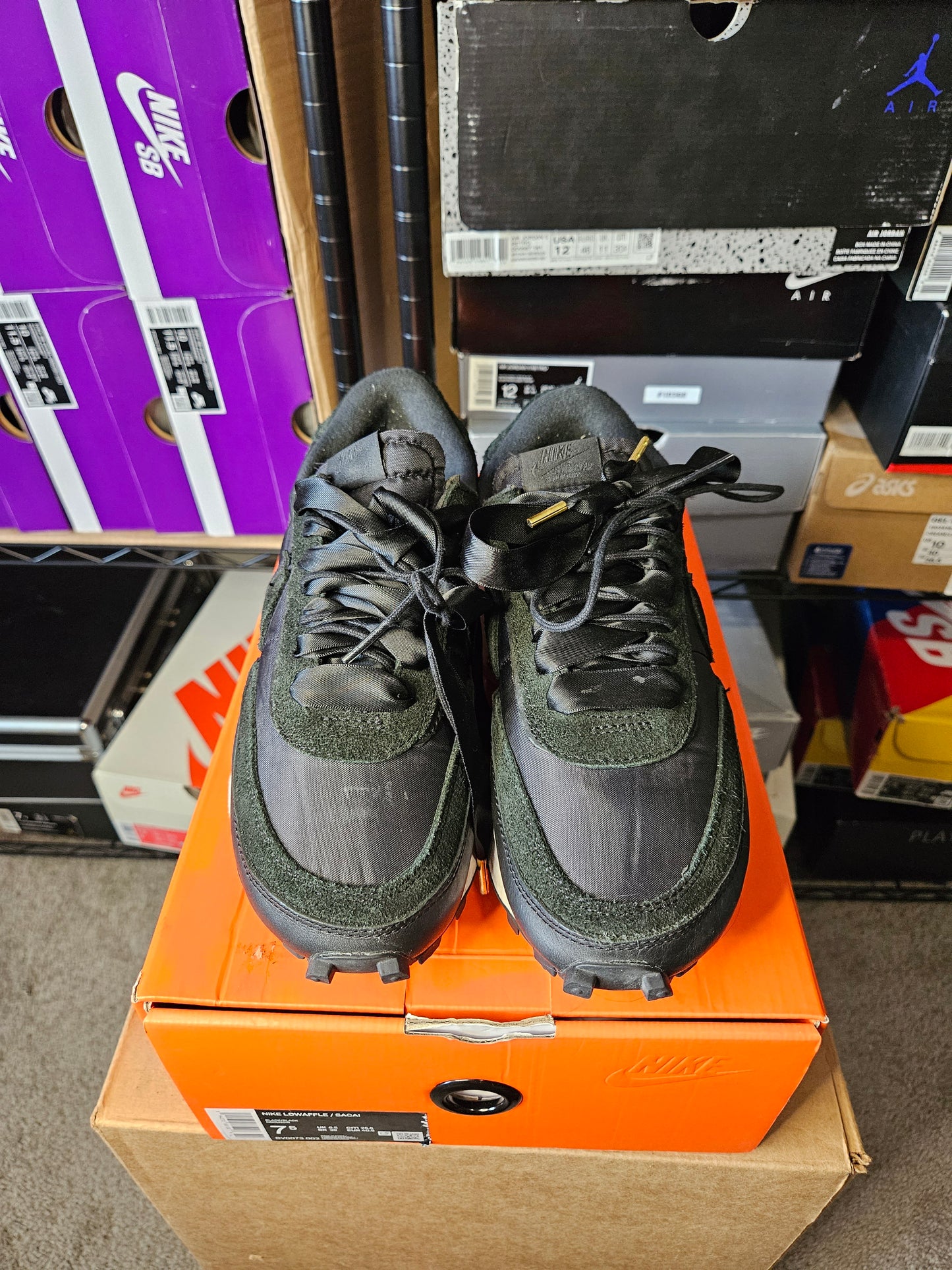 Size 7.5 - Sacai x LDWaffle Black Nylon