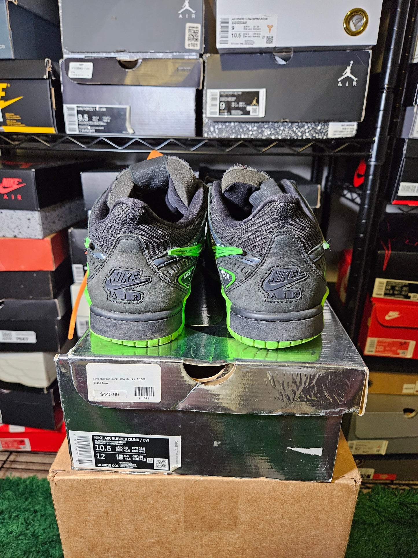 Size 10.5 - Air Rubber Dunk x Off-White Low Green Strike
