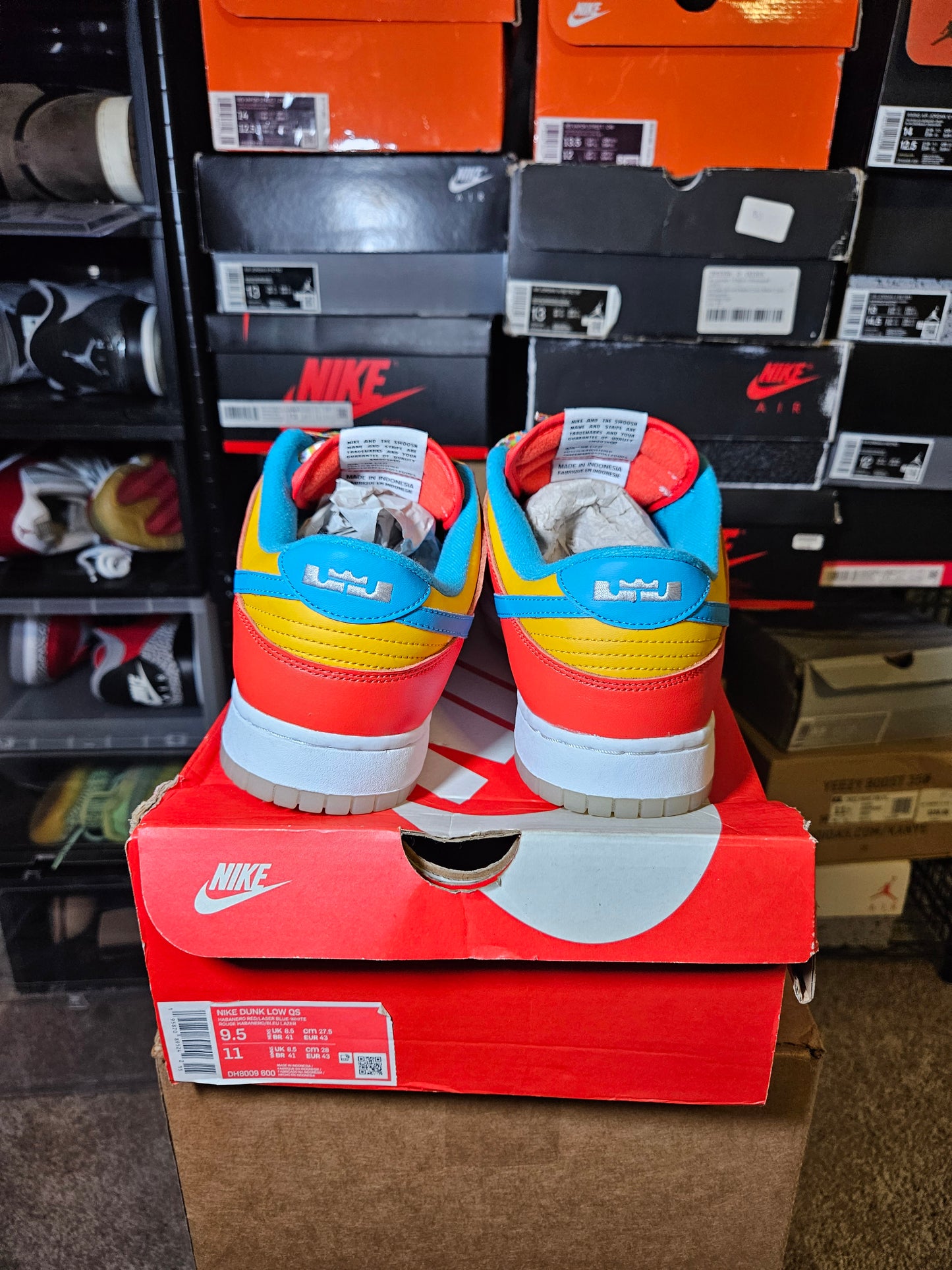 Size 9.5 - Dunk Low x LeBron James x Fruity Pebbles Red