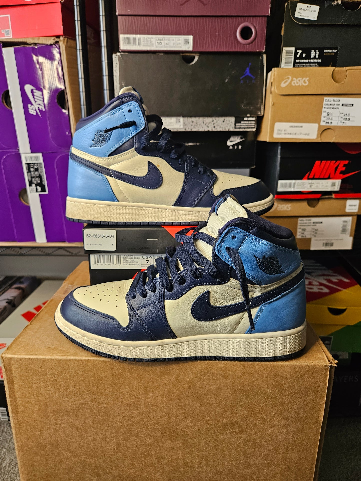 Size 7 - AJ 1 Retro OG High Obsidian UNC 2019