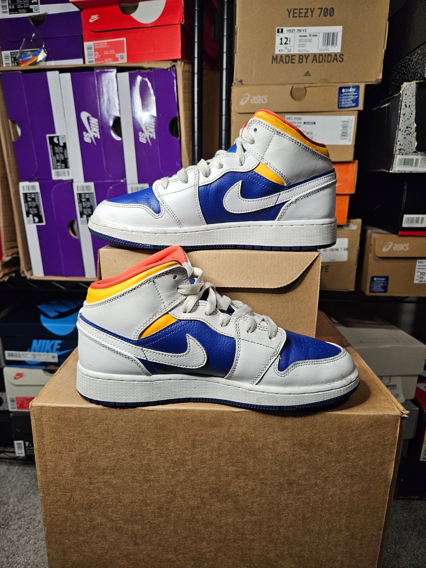 Size 6 - AJ 1 Mid White Deep Royal Blue