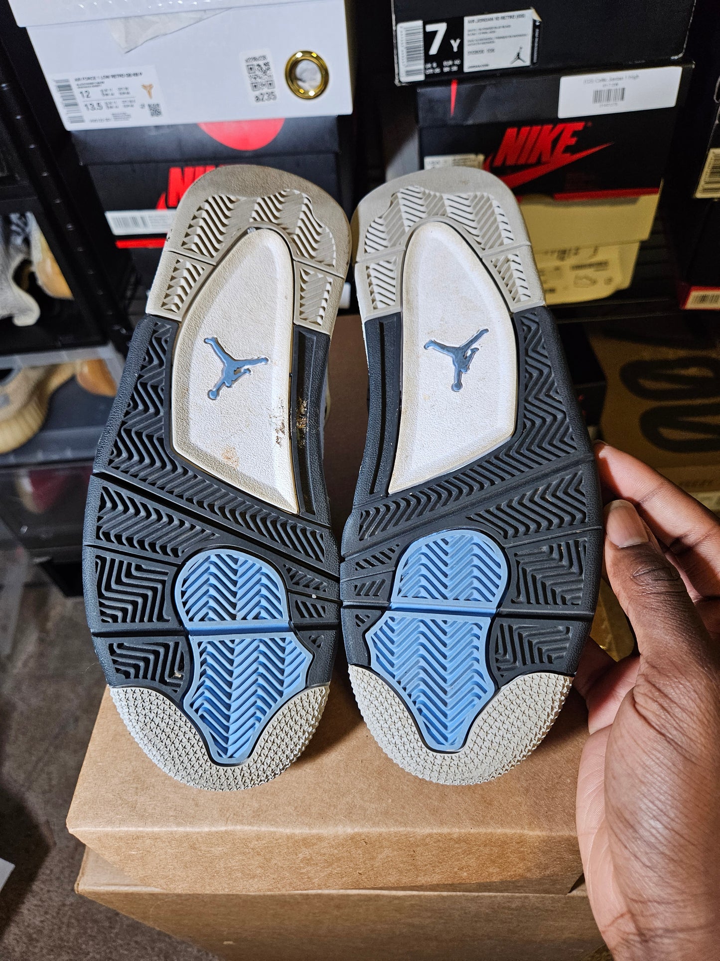 Size 7 - AJ 4 Retro Black Tech Grey University Blue