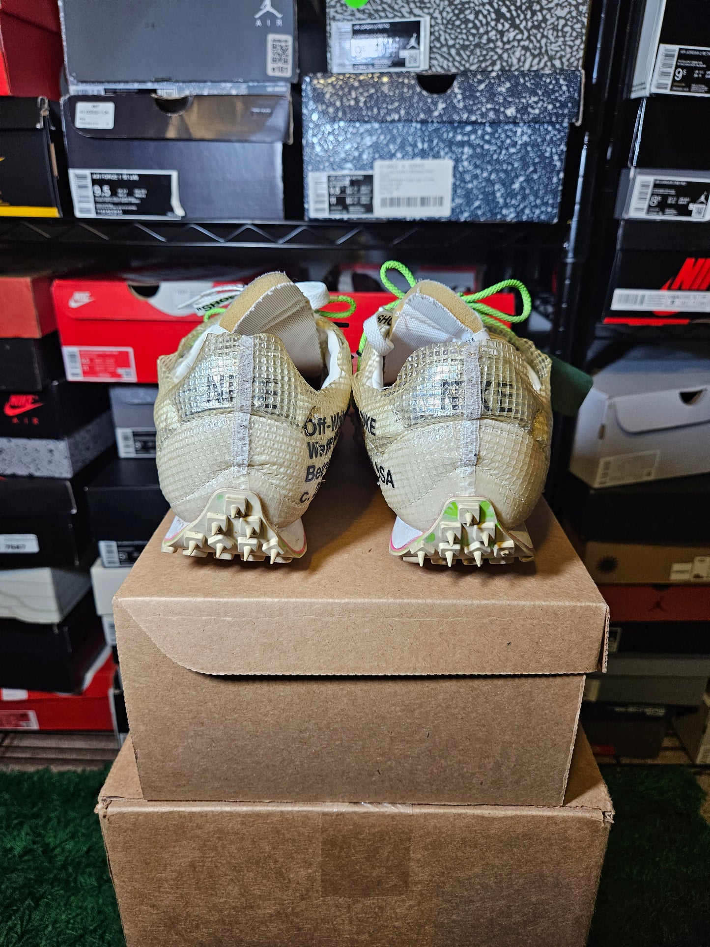 Size 13W/11.5M - Off-White x Waffle Racer Electric Green